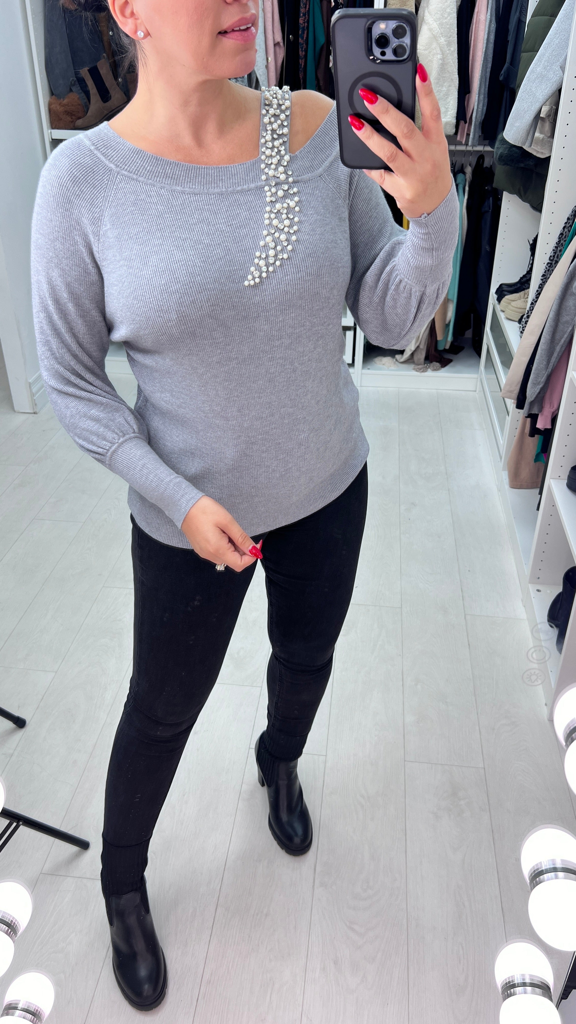 Nisha Diamante Pearl Link Knit Jumper