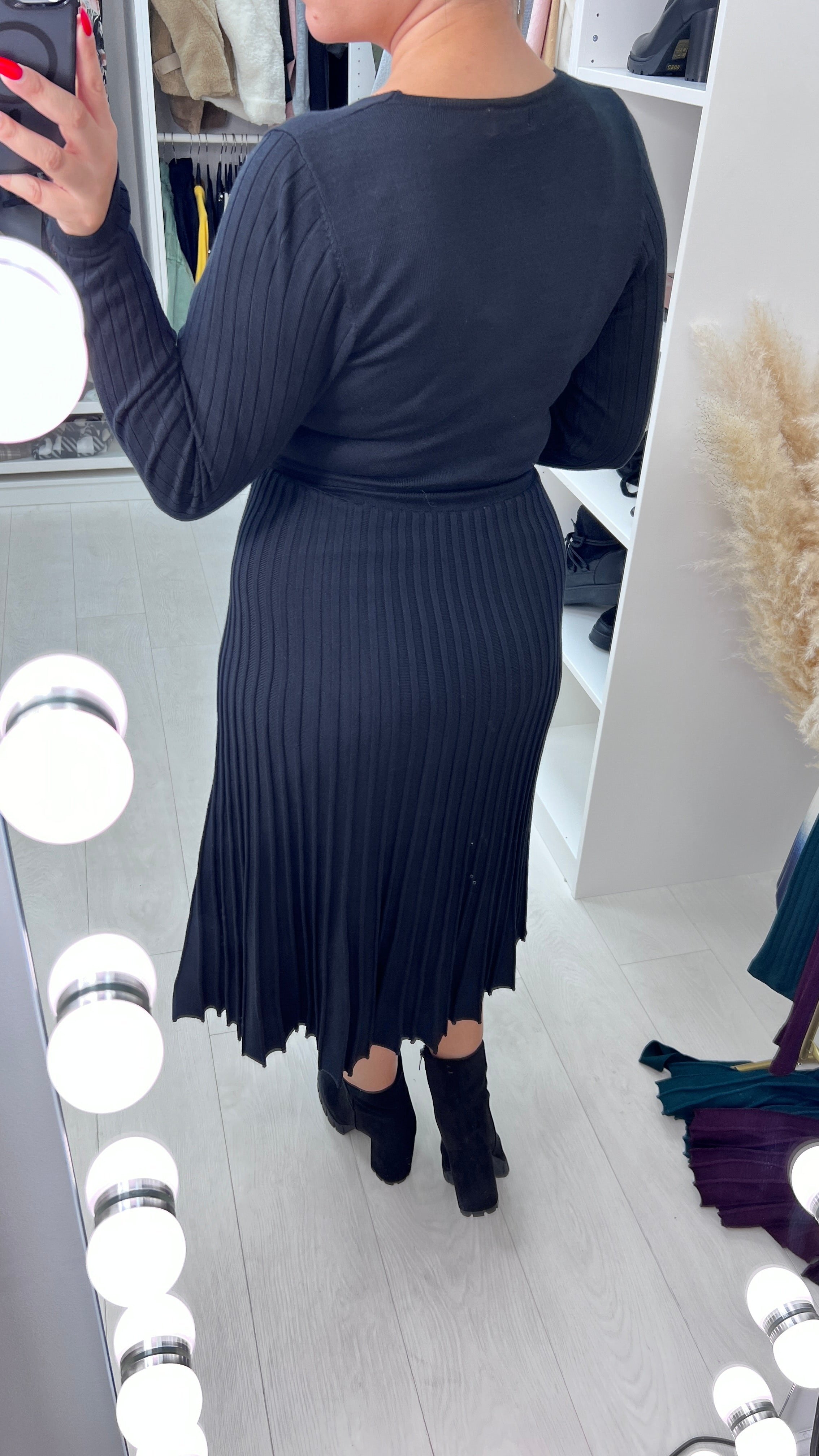 Scarlie Knitted Plain Pleat Swing Wrap Dress