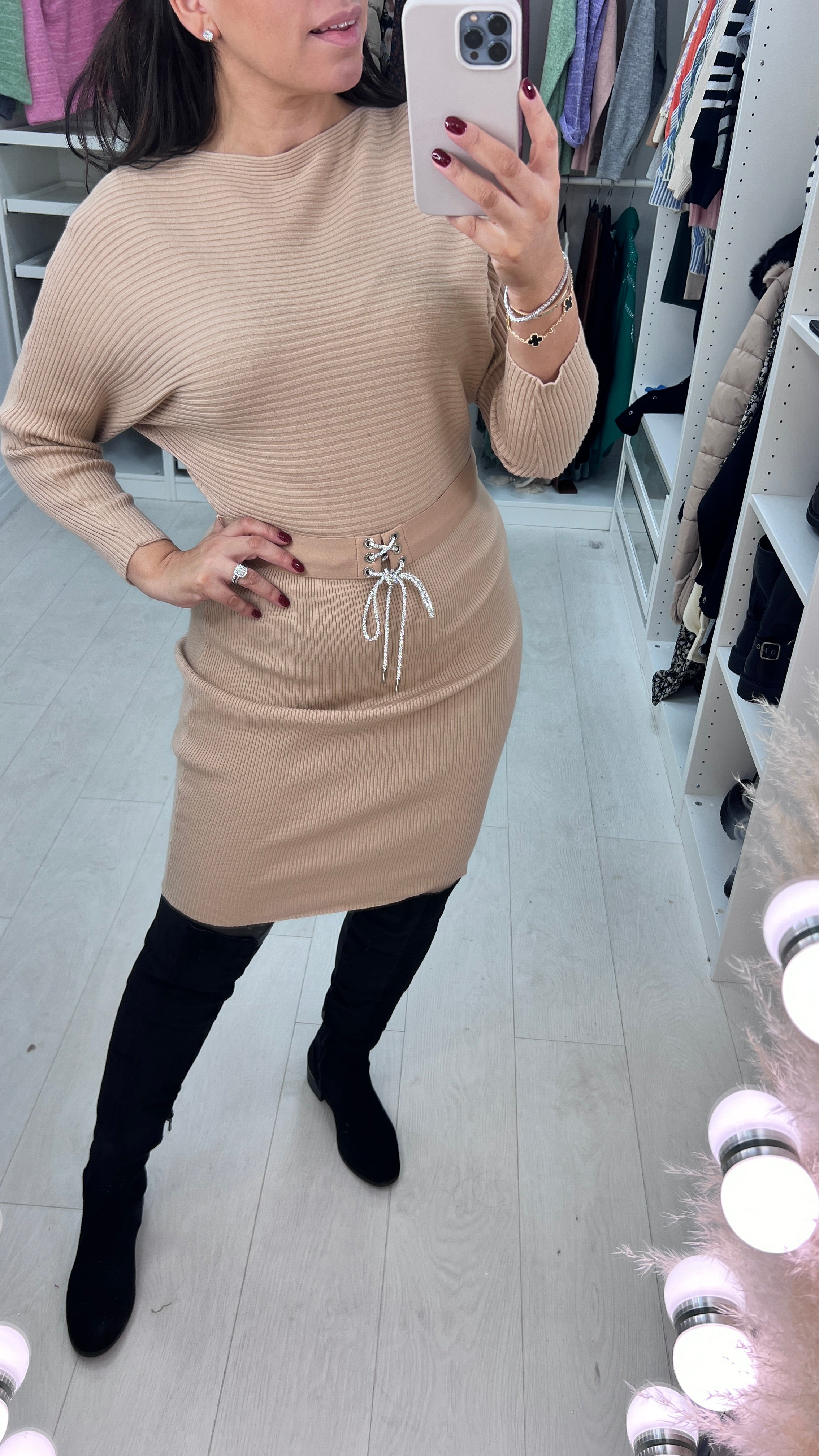 Toya Rib Knit Belted Jumper Dress