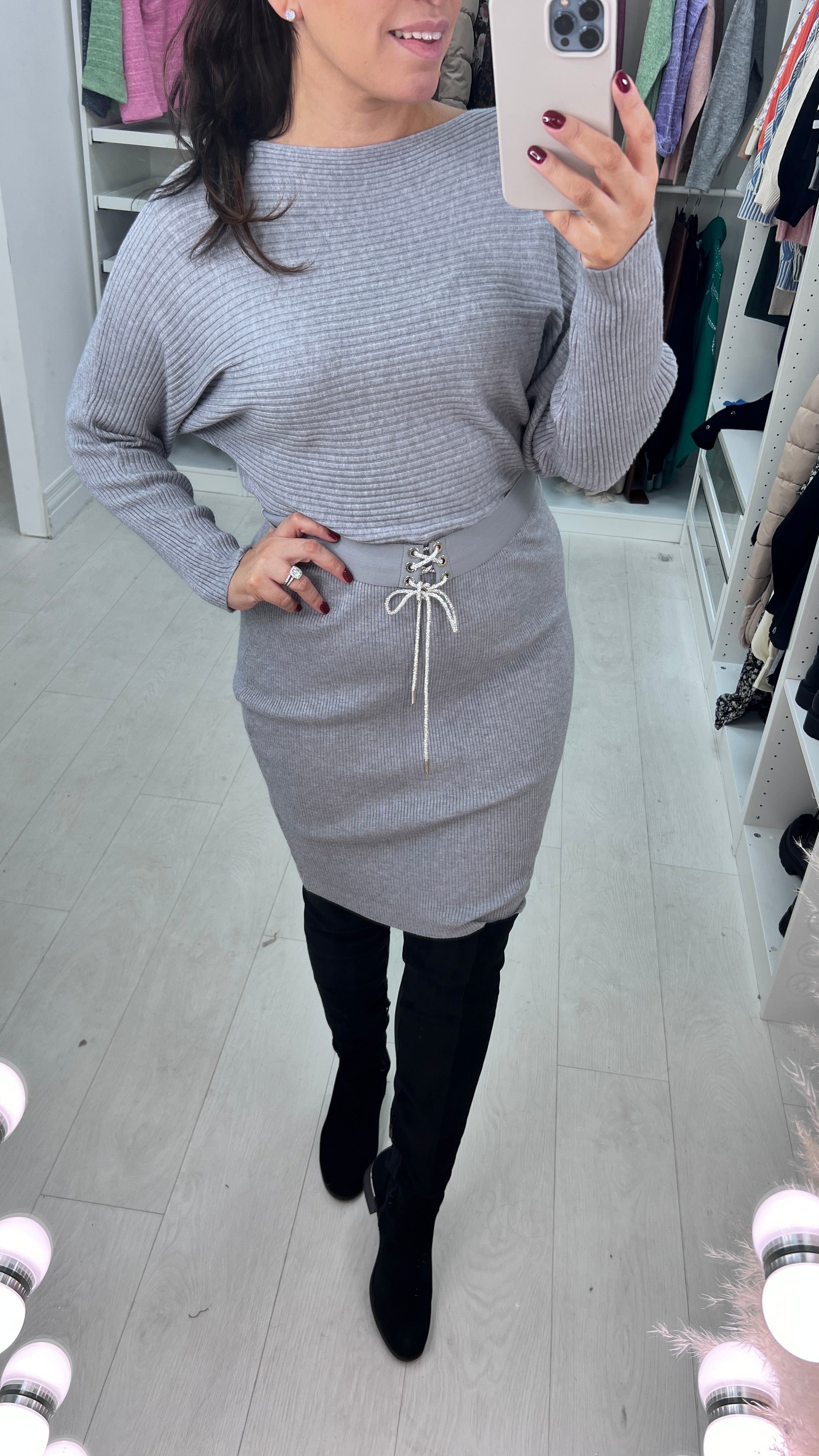 Toya Rib Knit Belted Jumper Dress