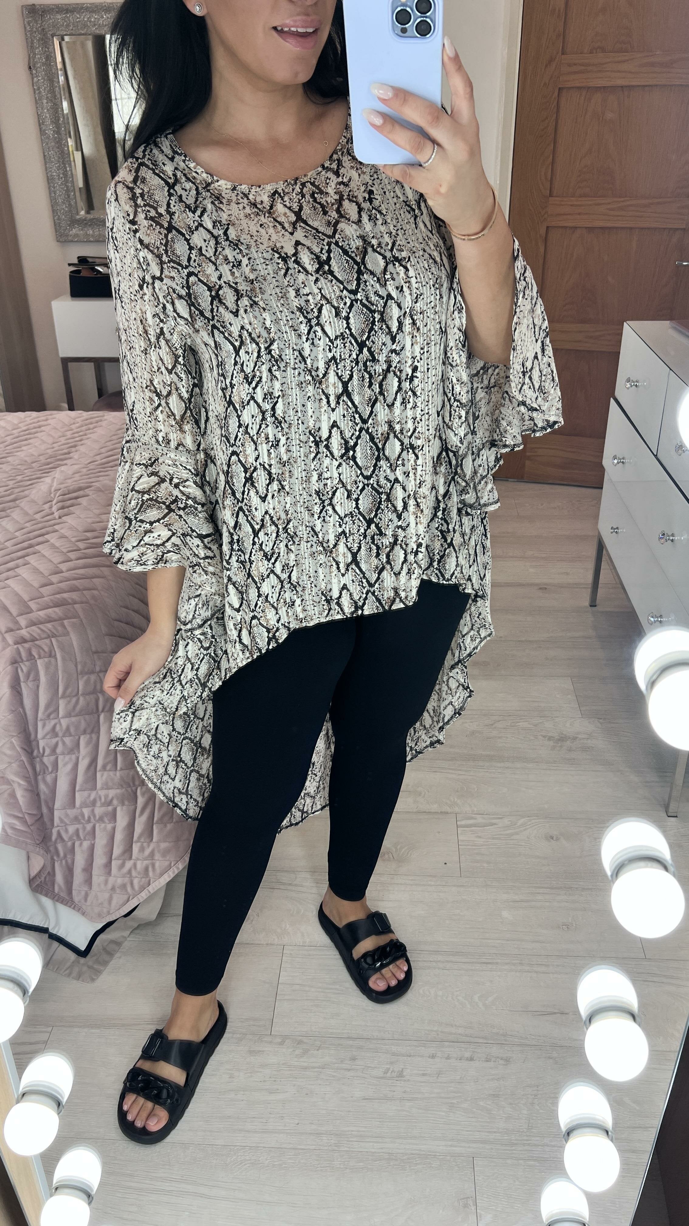 Zanzi Snake Print Lurex Dip Hem Top