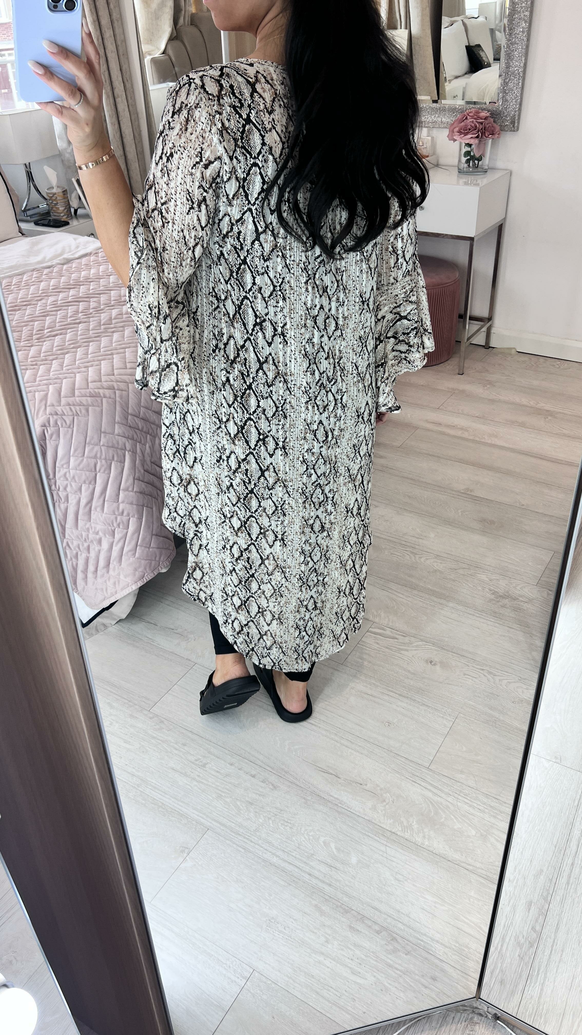 Zanzi Snake Print Lurex Dip Hem Top