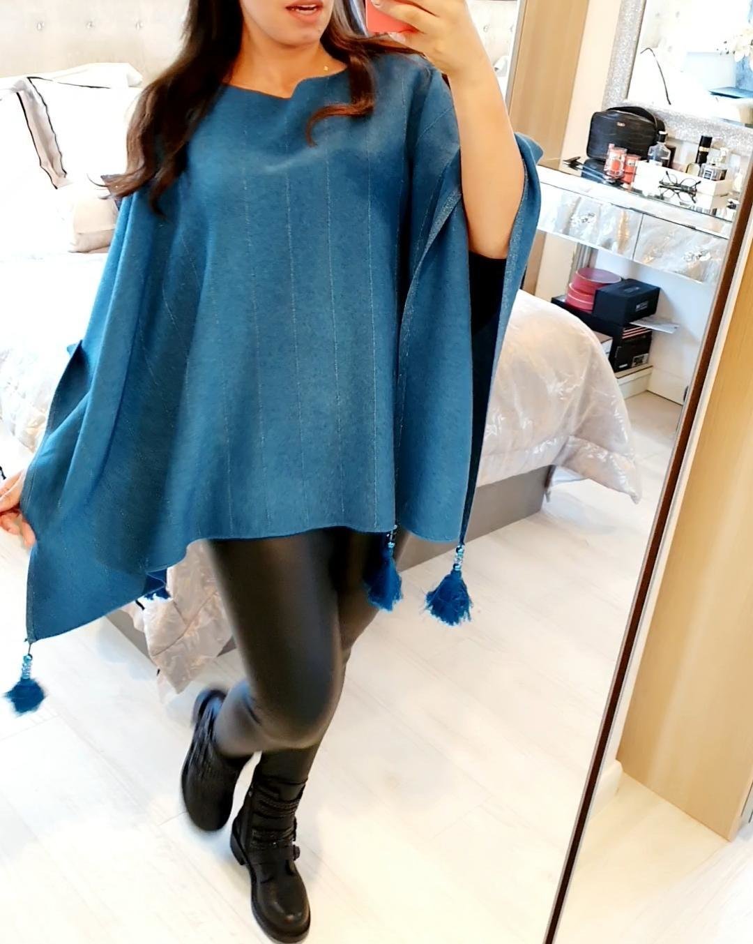 Marty Glitter Stripe Tassel Poncho