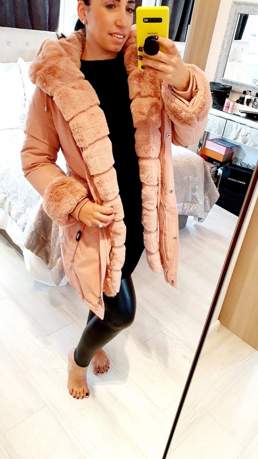 Jaya Baby Pink Faux Fur Hooded Toggle Coat