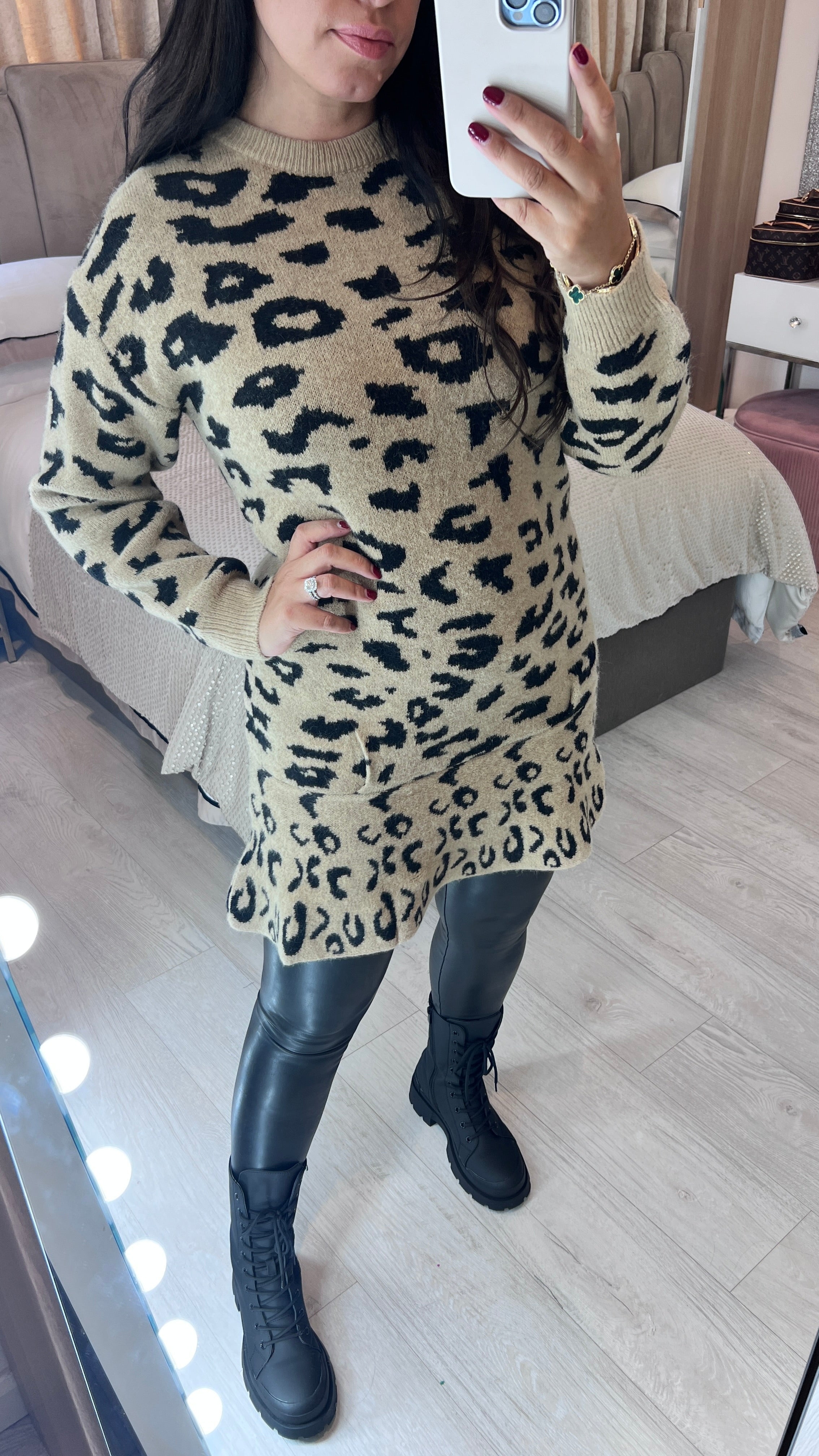 Simba Leopard Print Knitted Frill Hem Dress