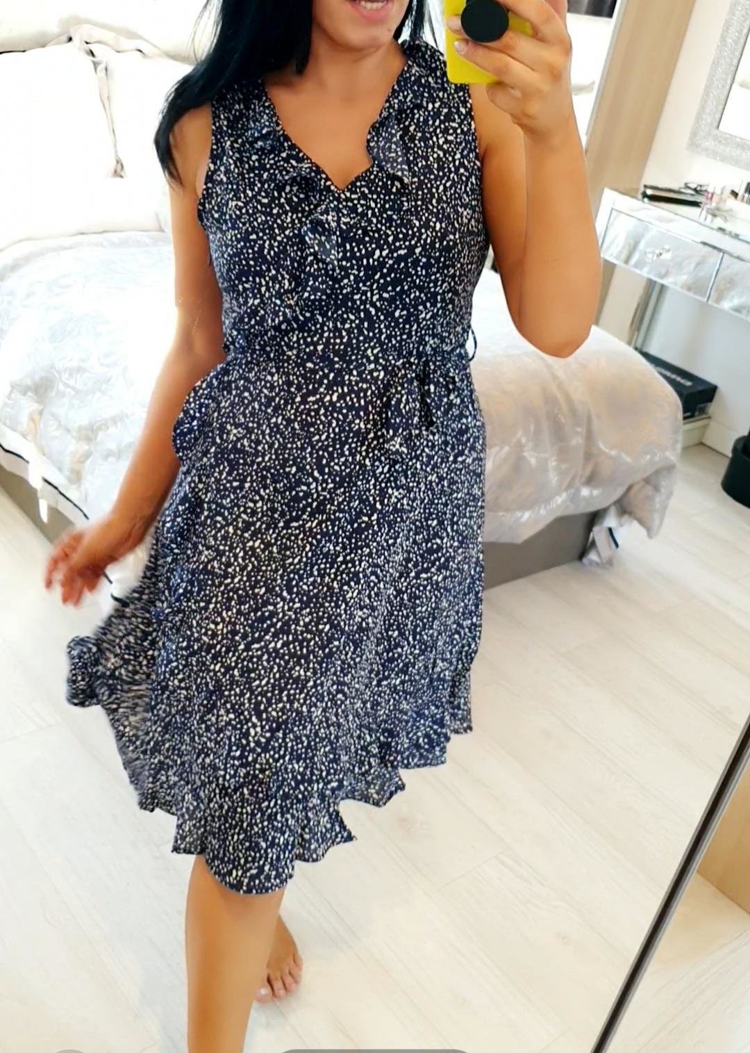 Havana Navy Ruffle Front Polka Dot Dress