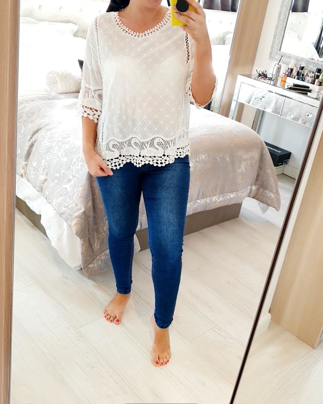 Tori White Crochet Swan Detailed Top