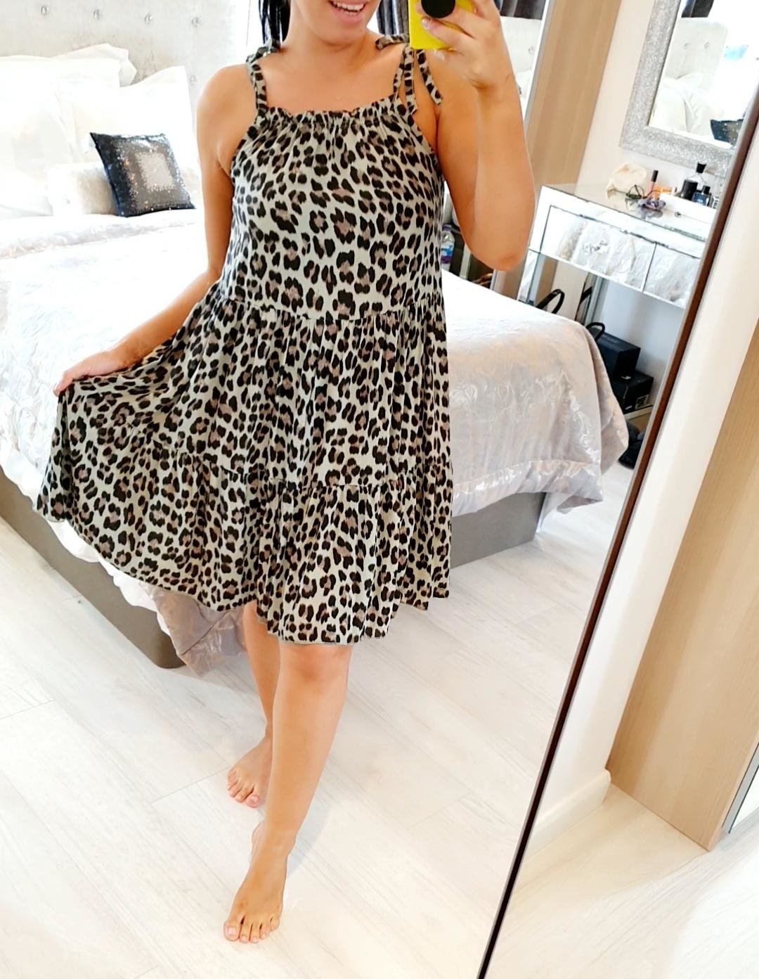 Maggy Leopard Print Tie Shoulder Flowy Summer Dress