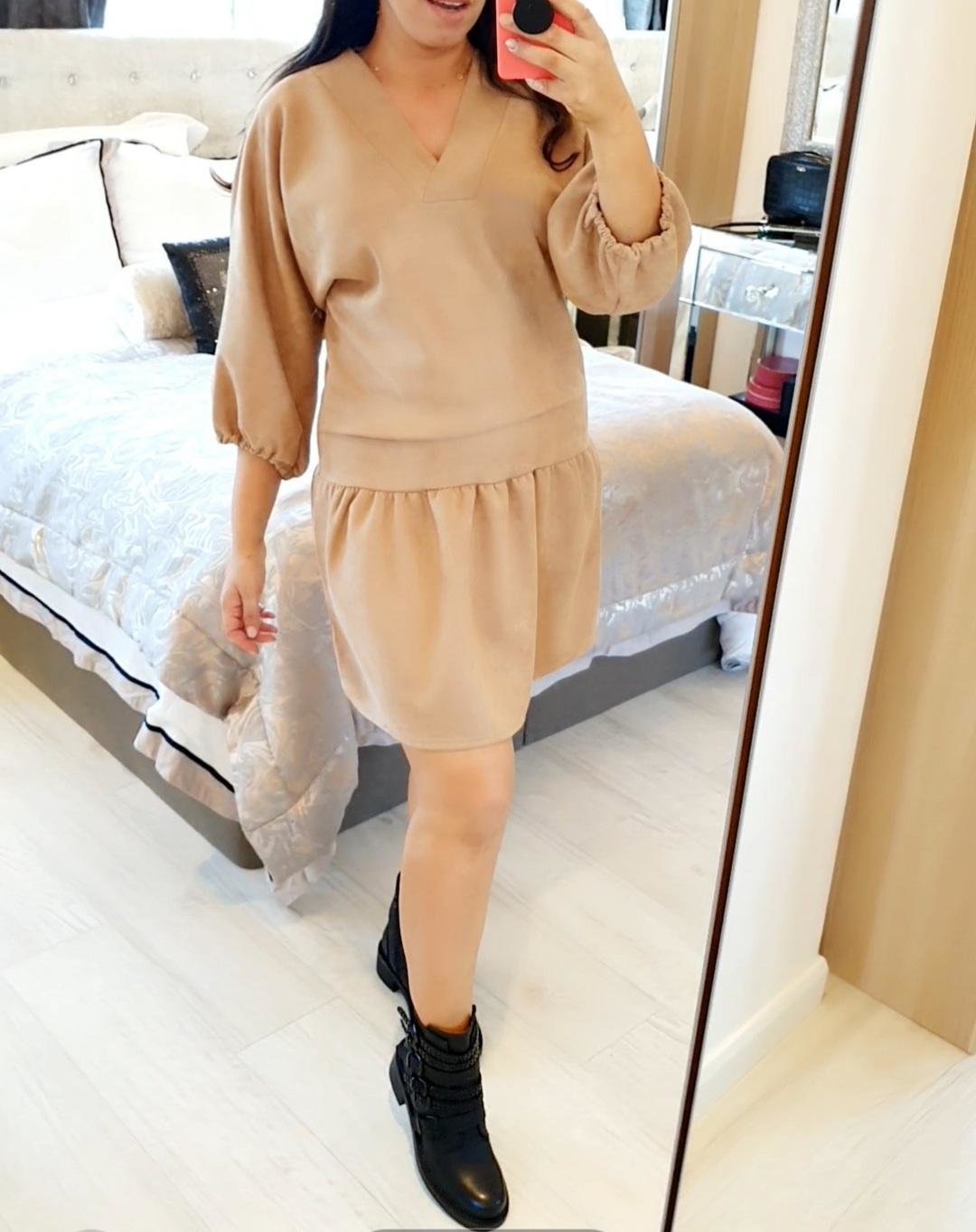 Lizban Oversized Faux Suede Smock Dress