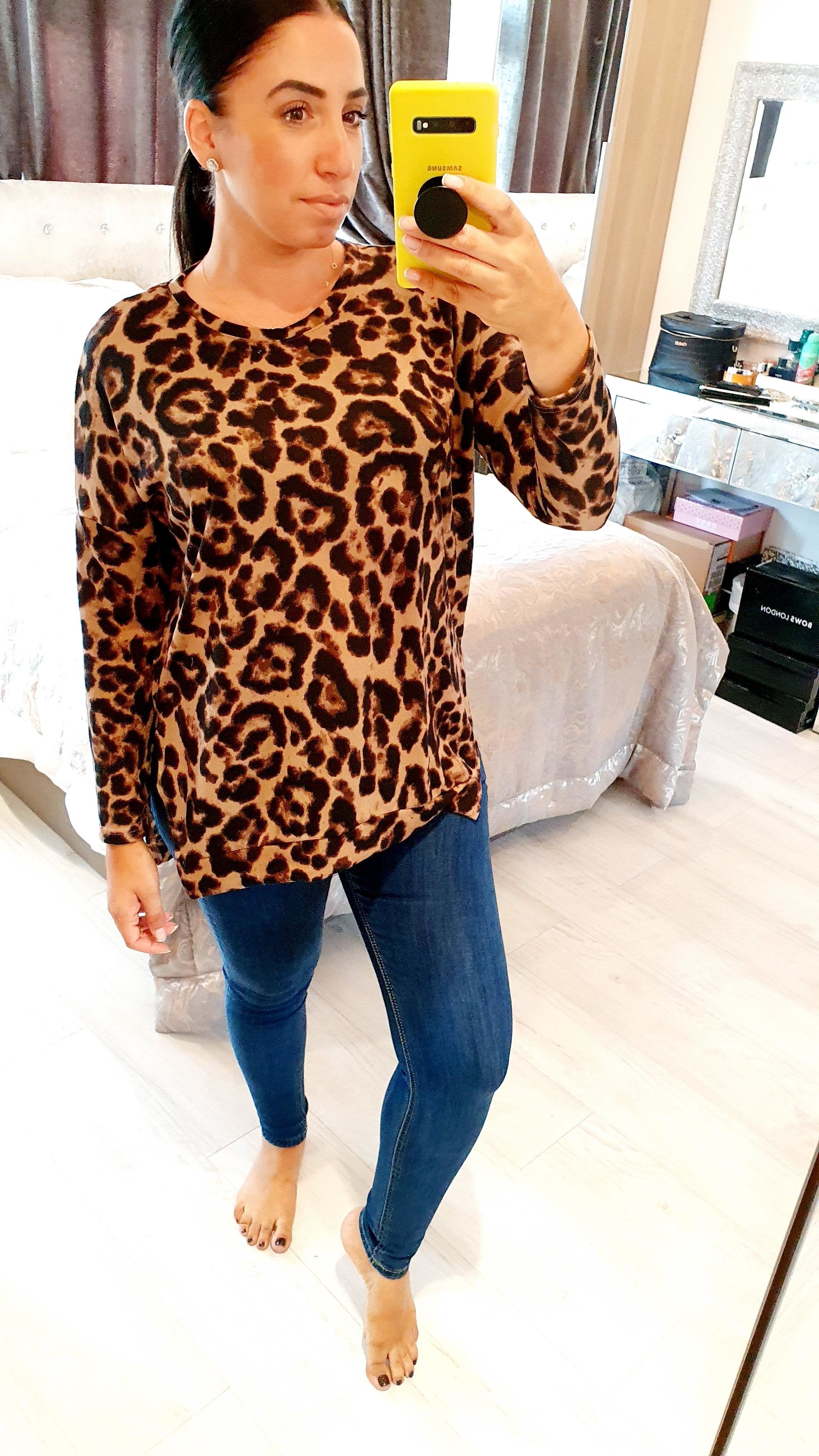 Janelle Leopard Print Dipped Hem Loose Fit Top