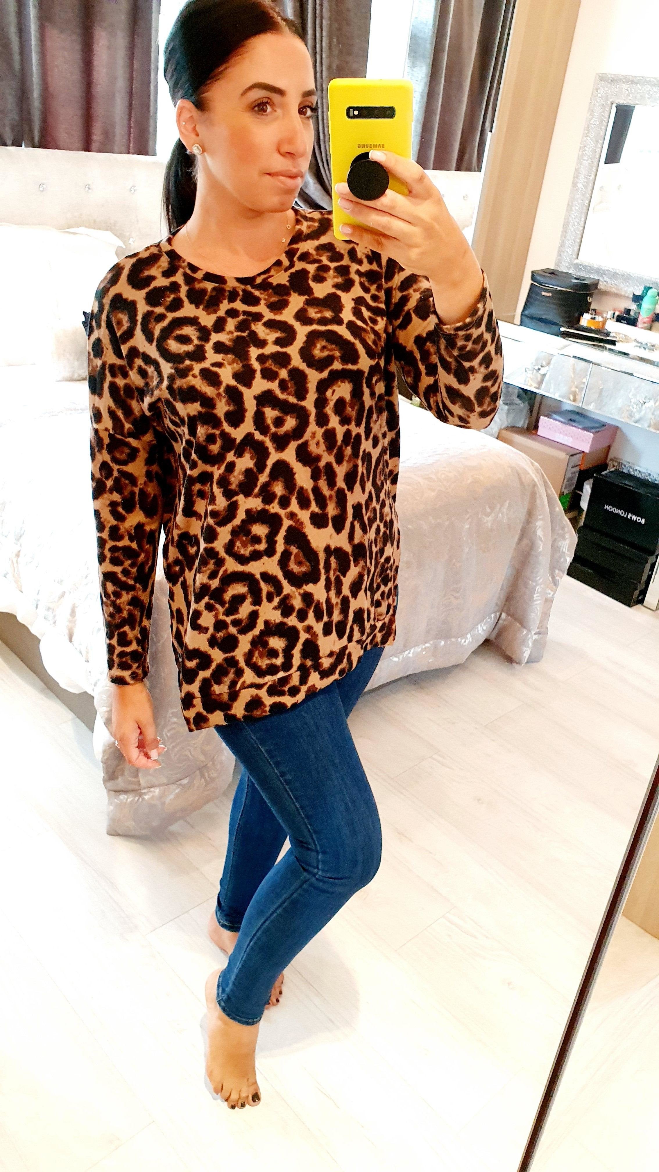 Janelle Leopard Print Dipped Hem Loose Fit Top