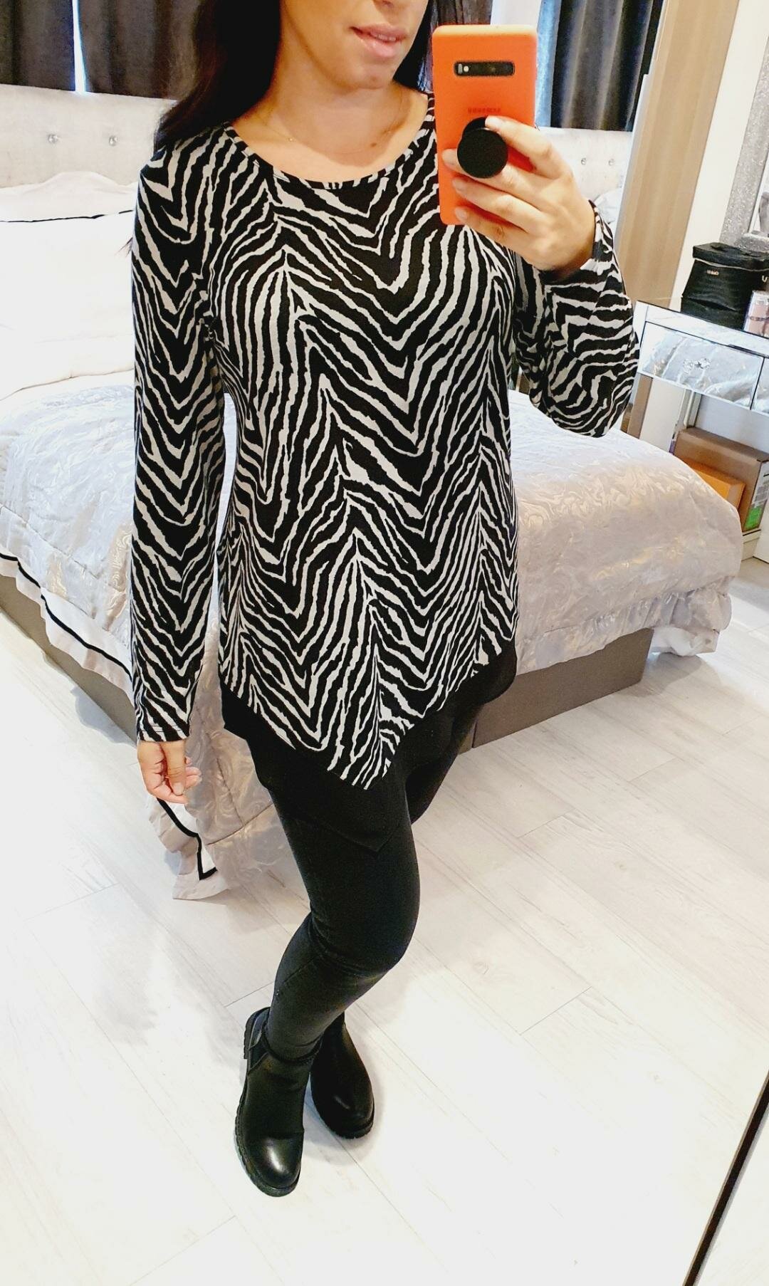 Gael Zebra Print Chiffon Asymmetric Hem Thin Top