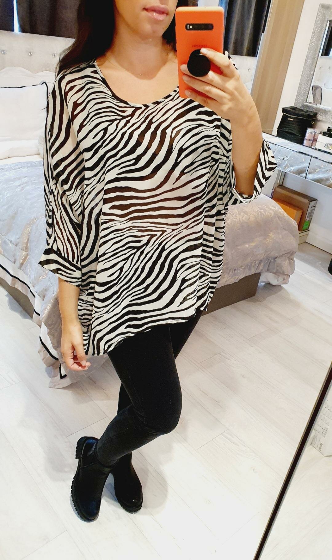 Ayda Zebra Print Sheer Dipped Hem Oversized Top