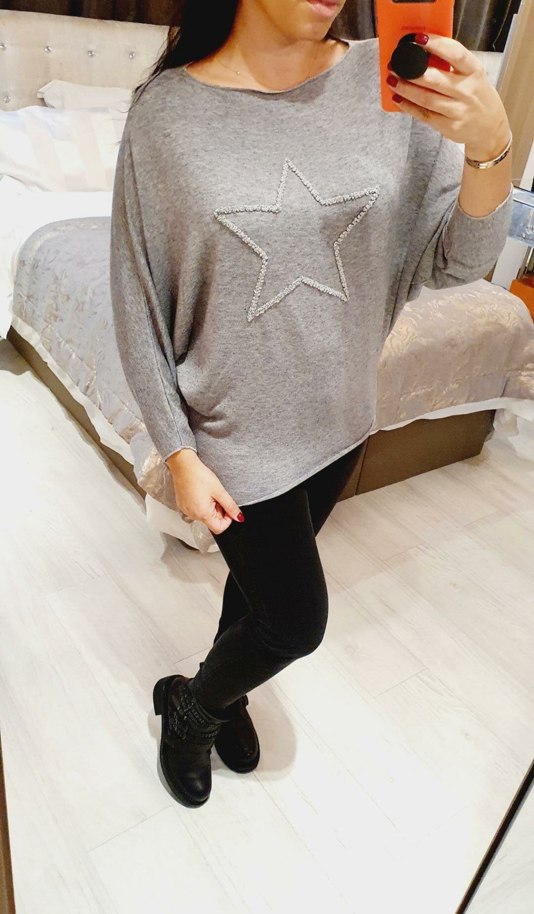 Clairey Super Soft Crushed Diamante Star Thin Knit Jumper