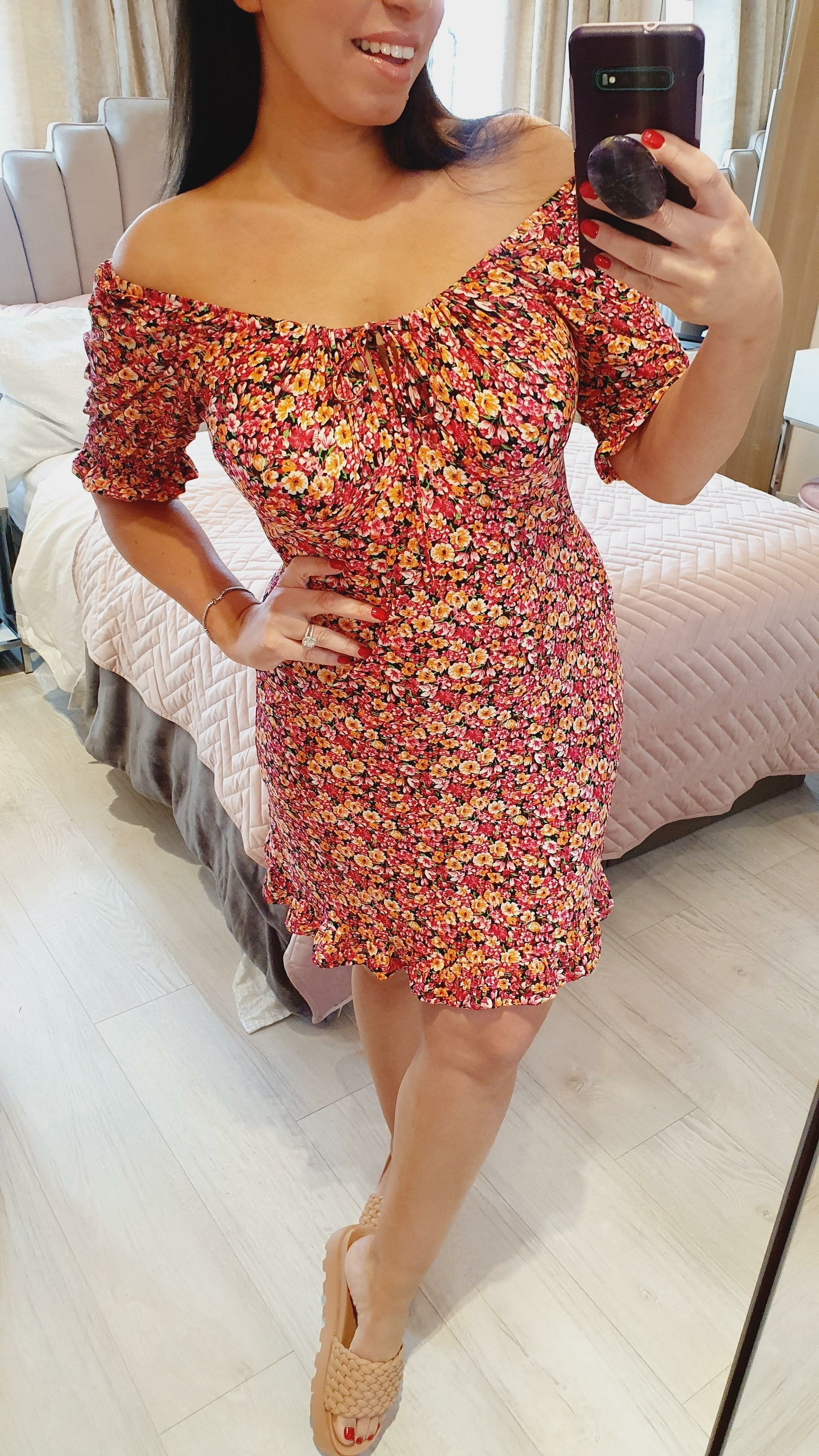 Veronique Floral Puff Sleeve Sweetheart Mini Dress
