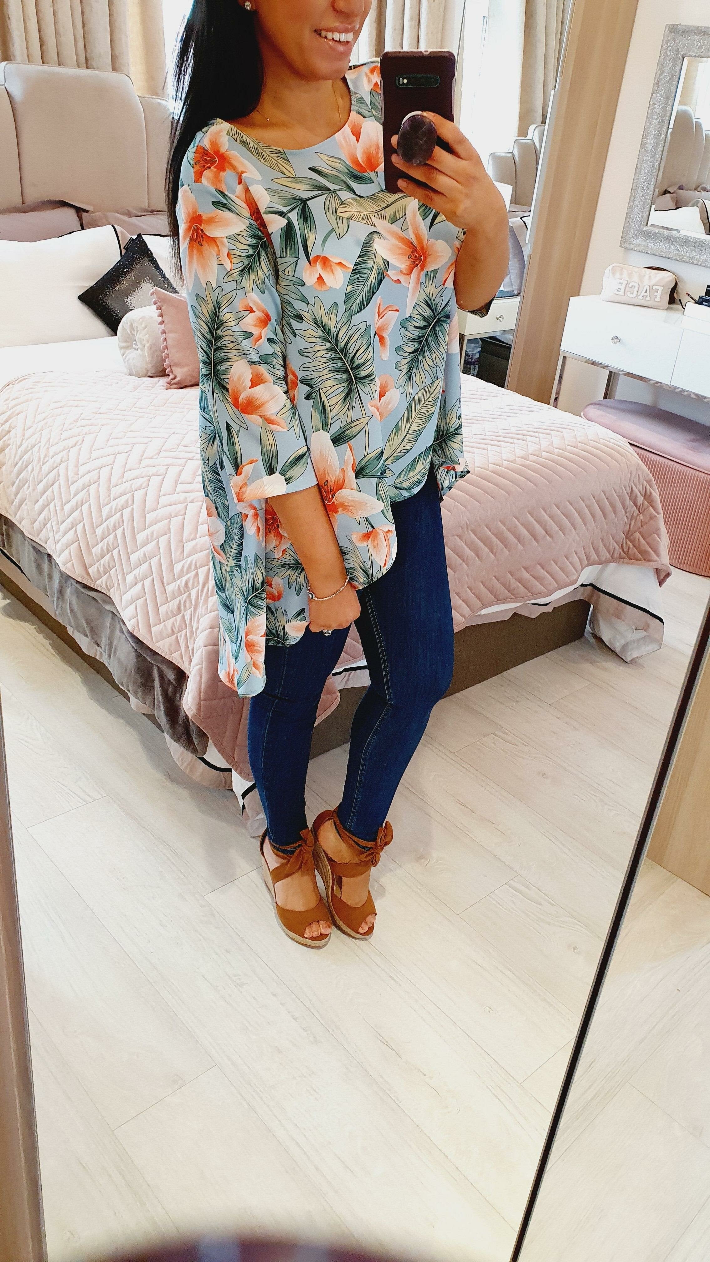 Loretina Floral Dipped Hem Floaty Blouse