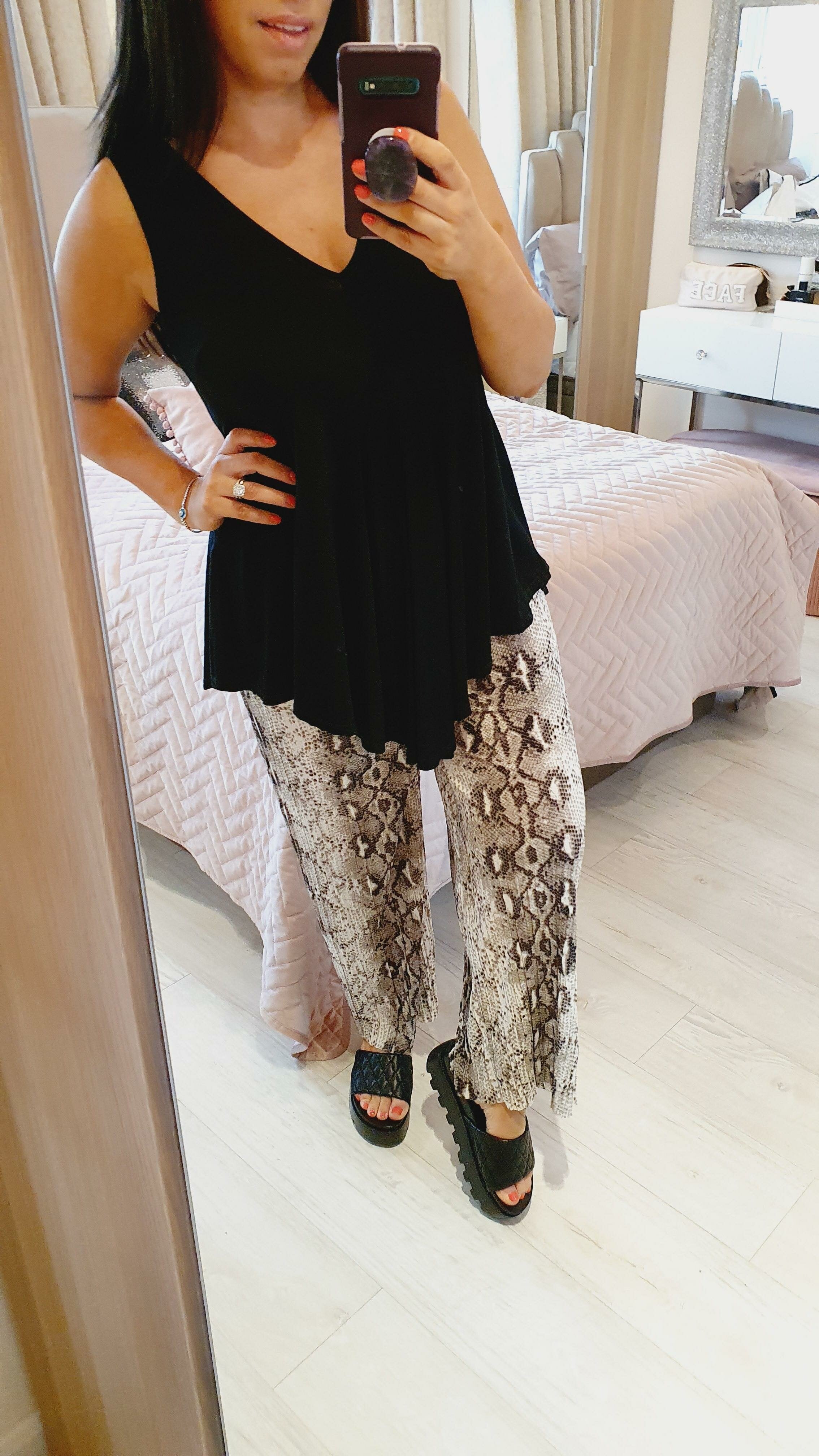 Kendal Snake Print Chiffon Wide Leg Trousers