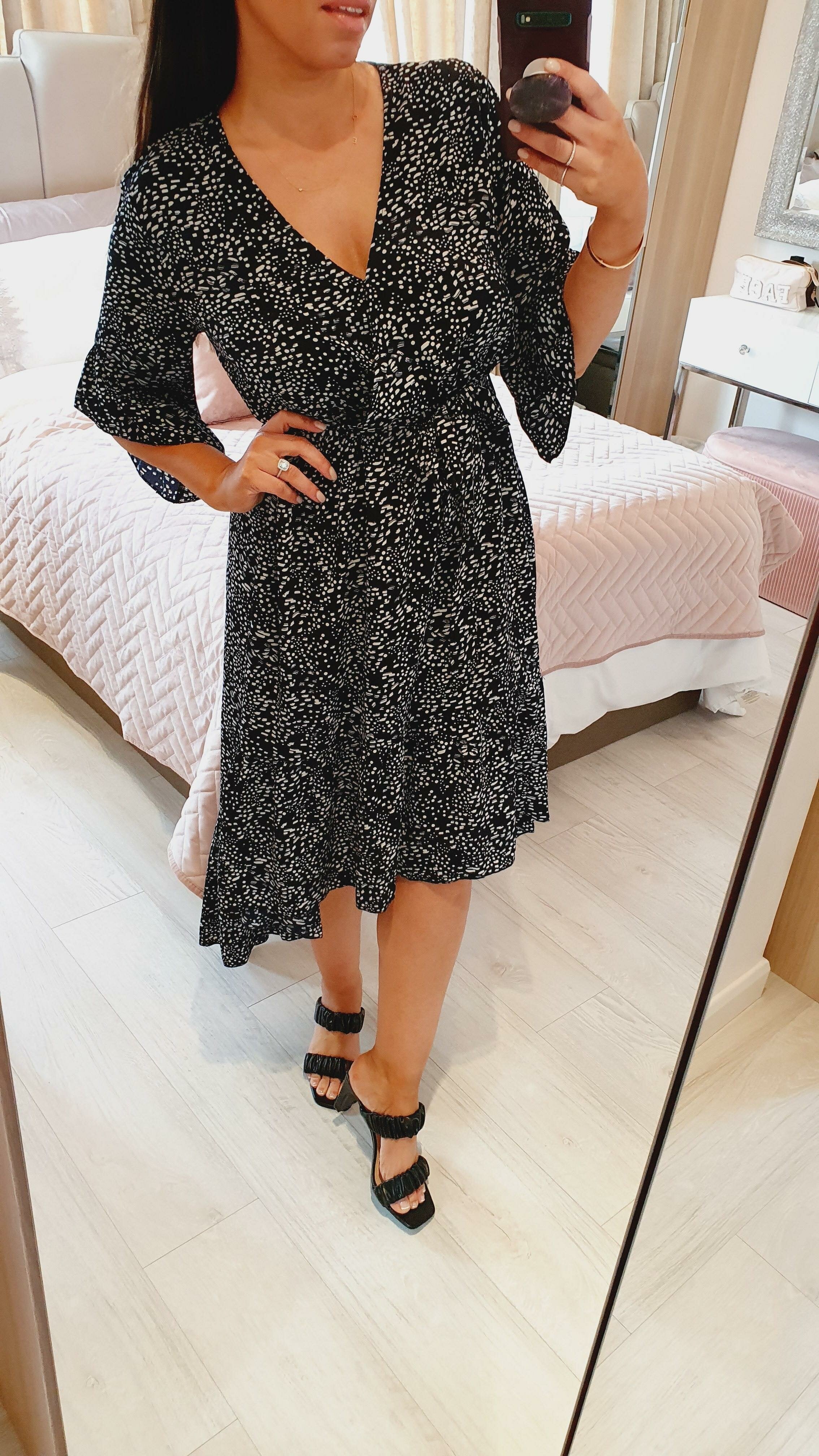 Inesa Navy Wrap Frill Tie Waist Detailed Printed Dress