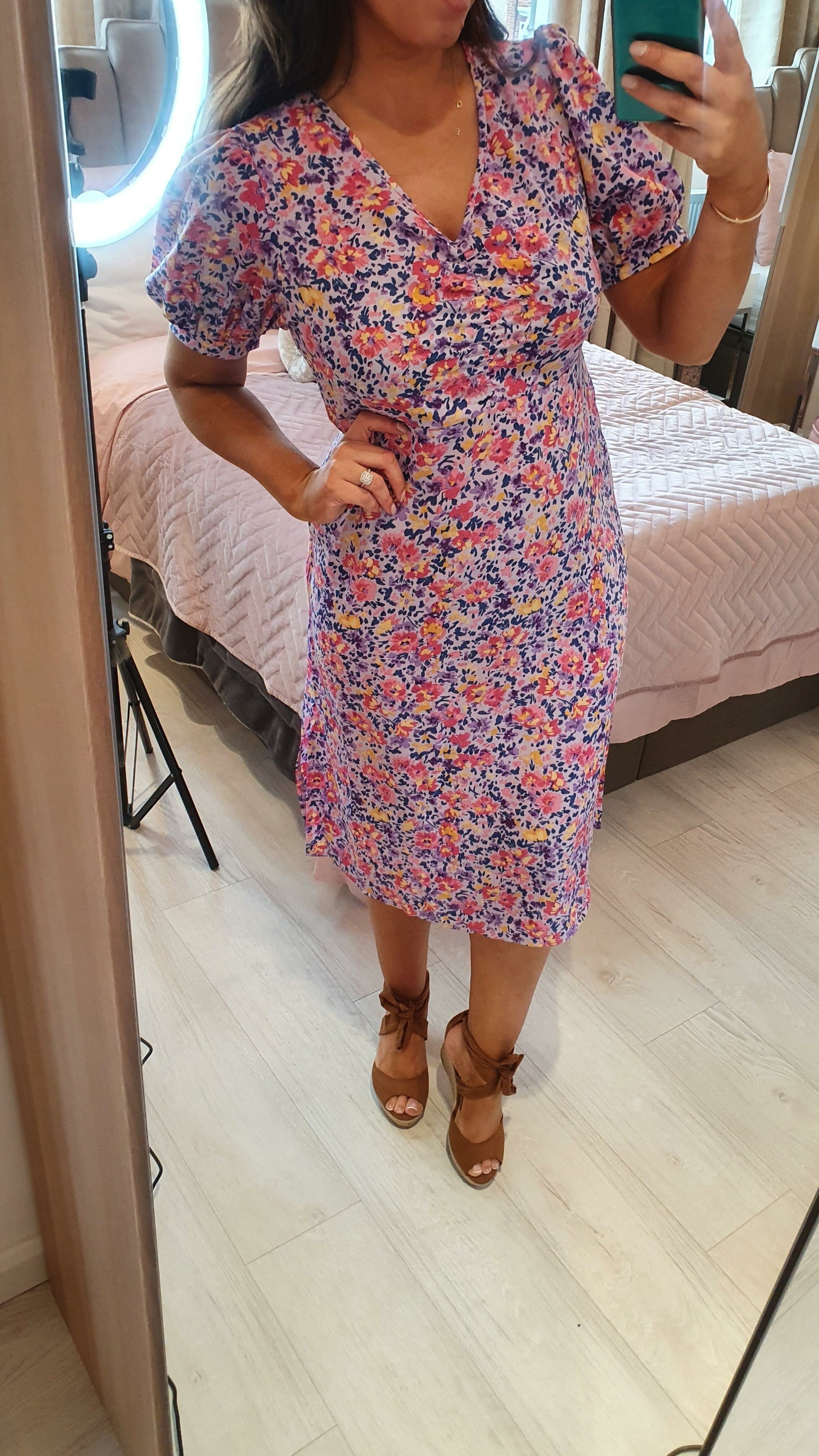 Emerson Lilac Rouched Puff Sleeve Floral Swing Dress