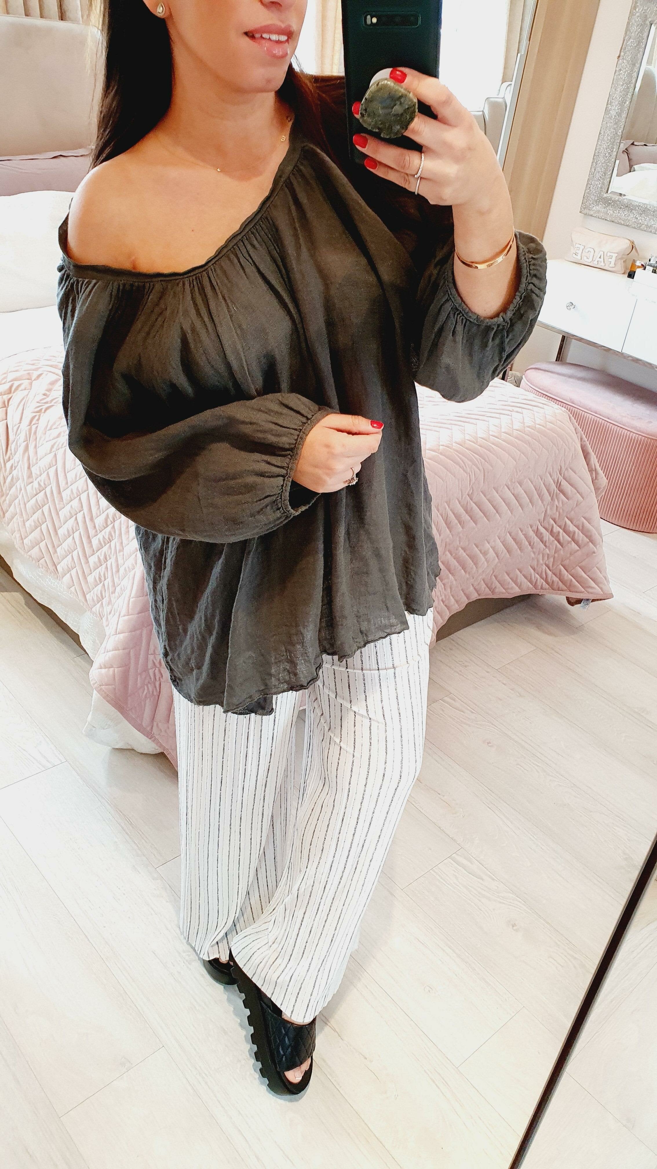 Martha Wide Sleeve Tie Back Linen Loose Fit Top