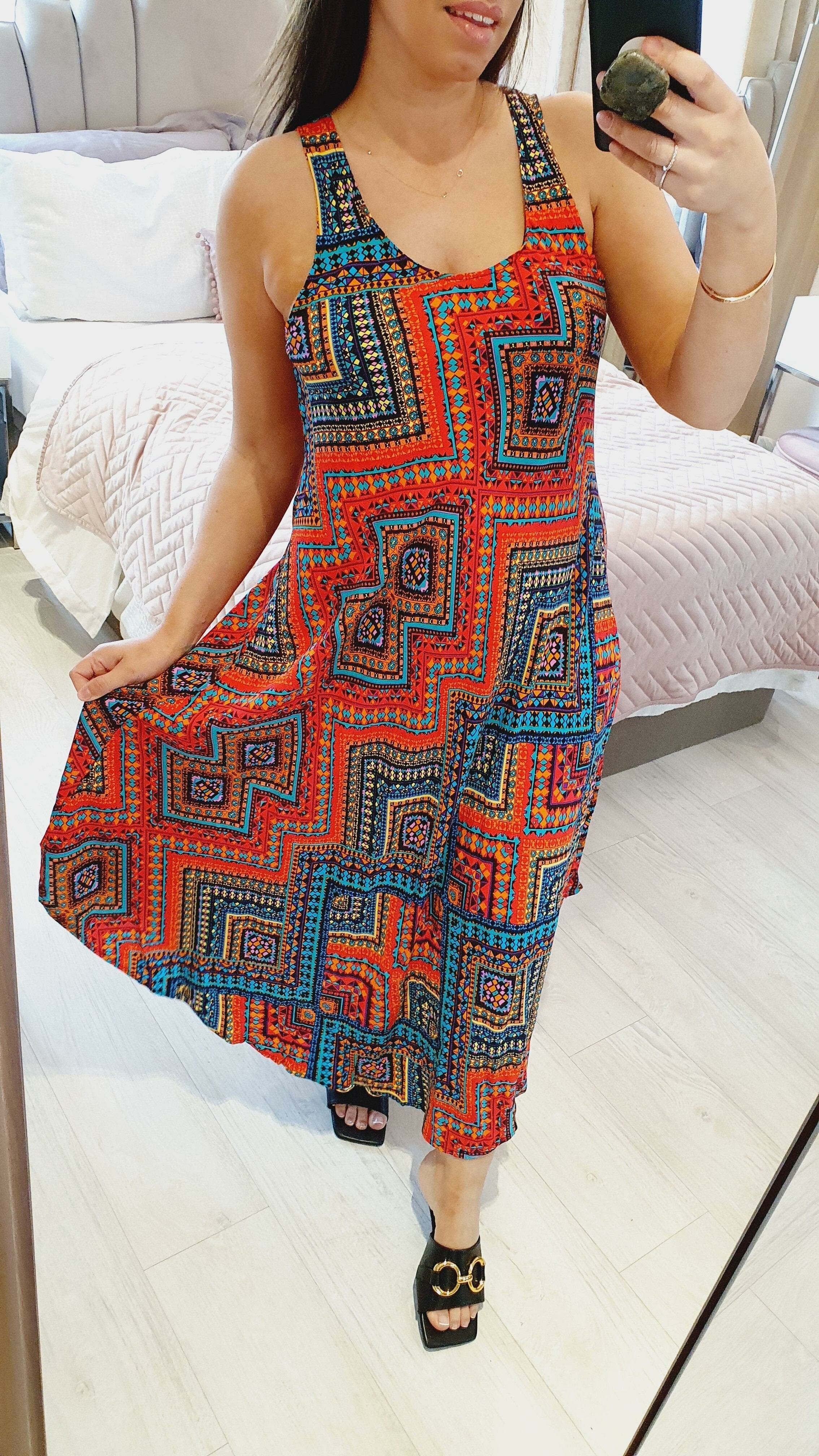 Azria Tribal Print Scooped Hem Swing Dress