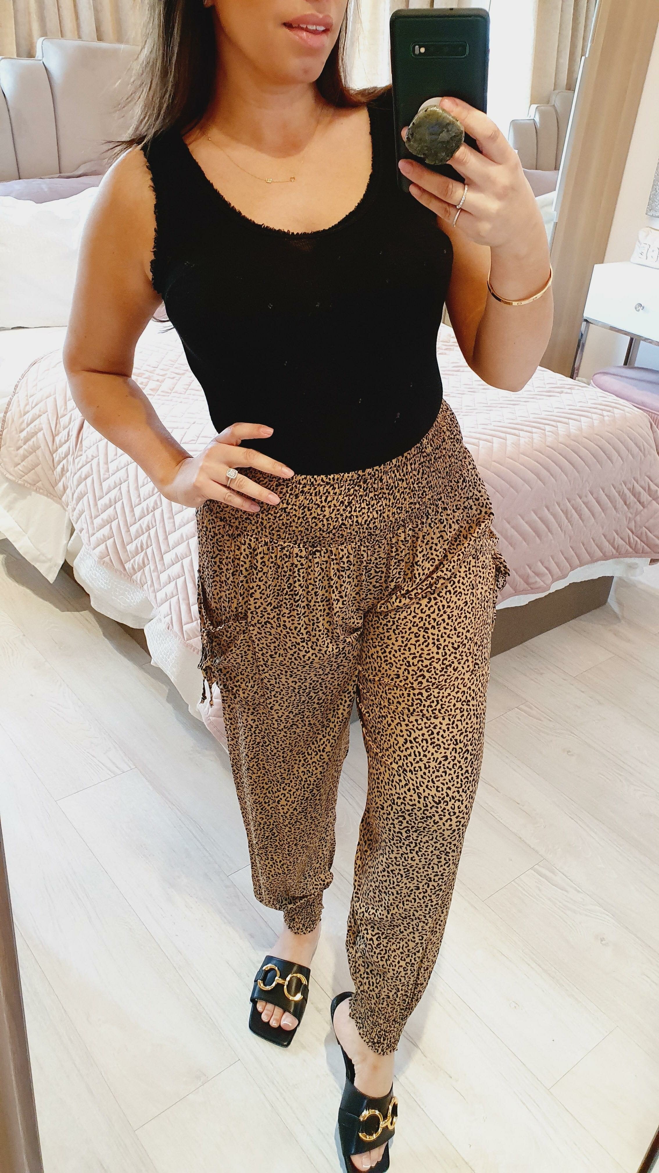 Kensington Leopard Print Tie Pocket Elasticated Hareem Trousers