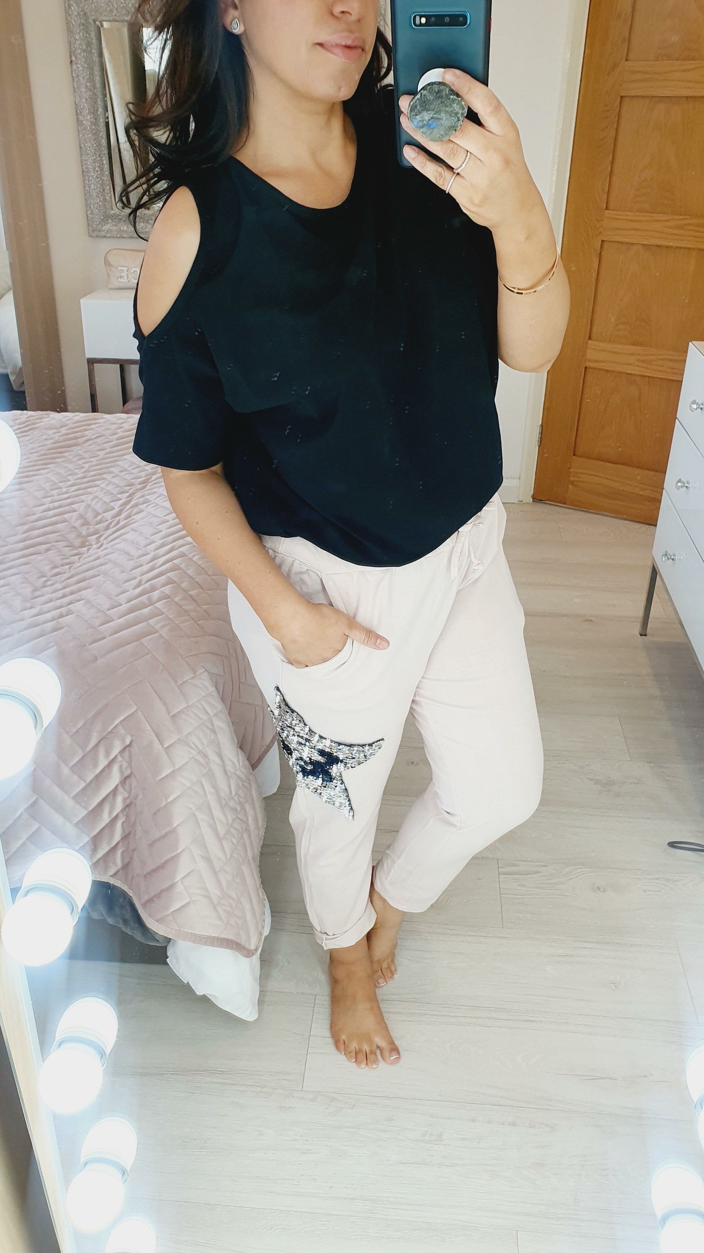 Rainy Sequin Star Print Joggers