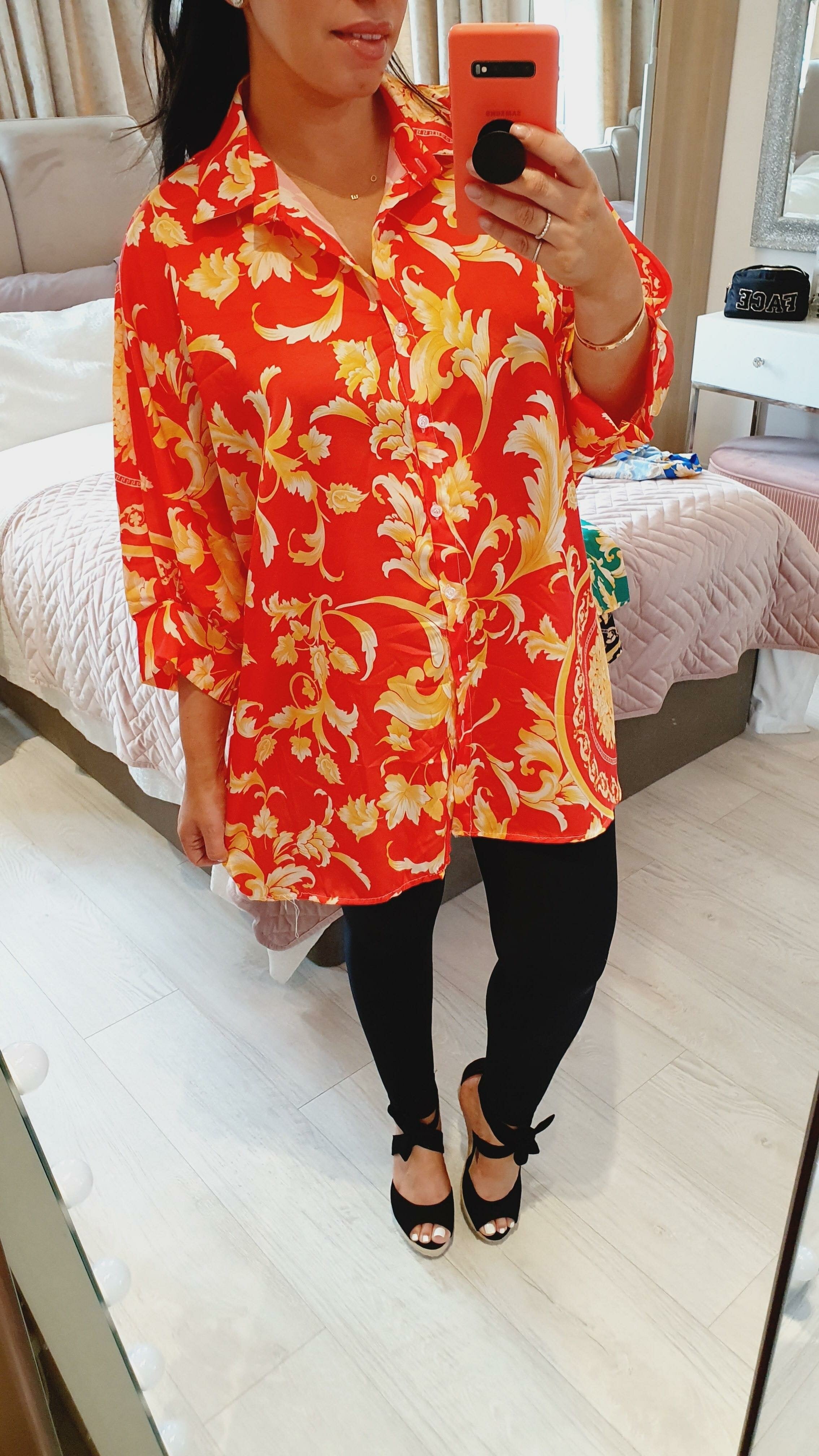 Bruno Baroque Printed Silky Oversized Batwing Shirt