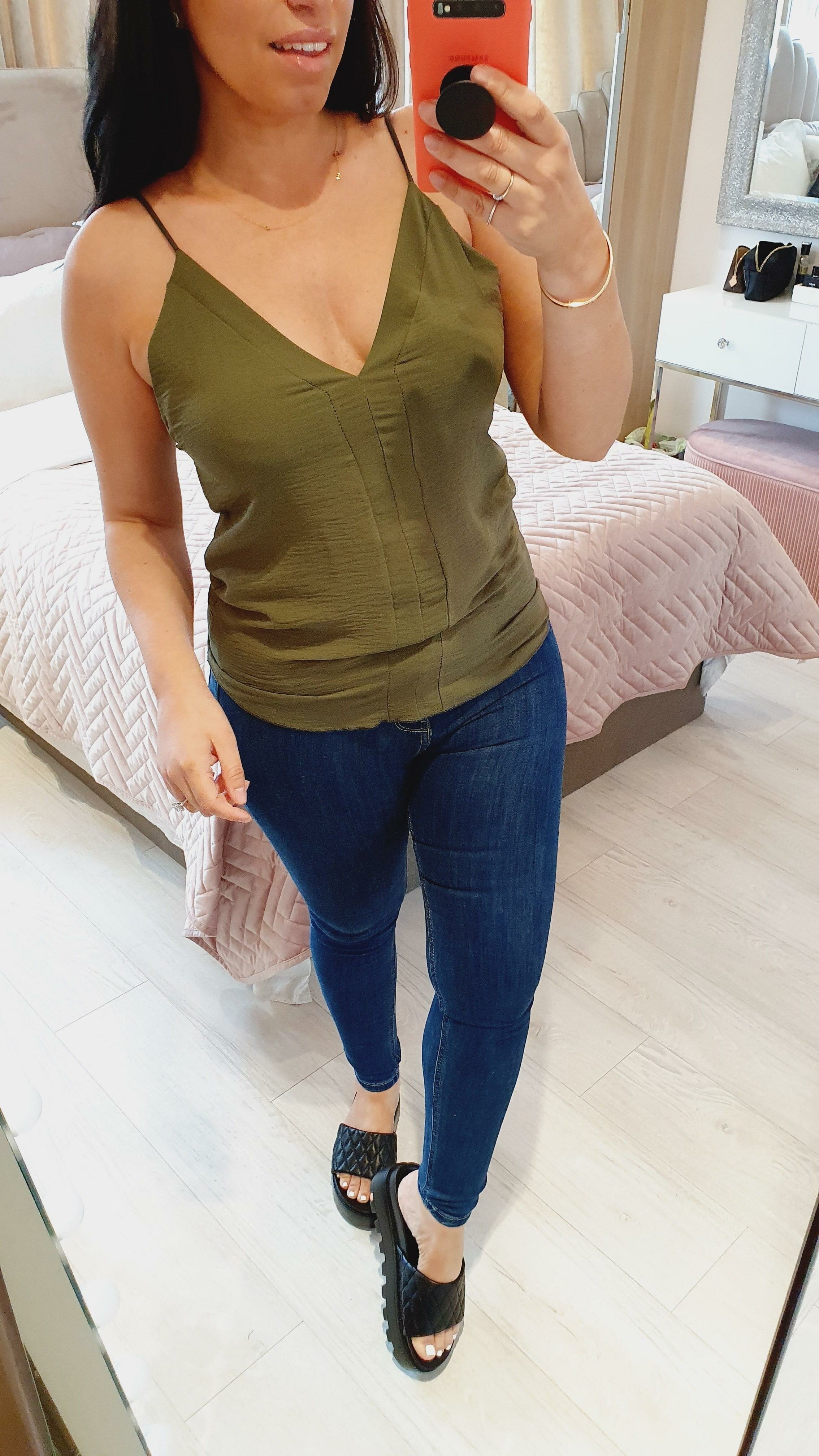 Bellina Spaghetti Strap Panel Detailed Cami Top