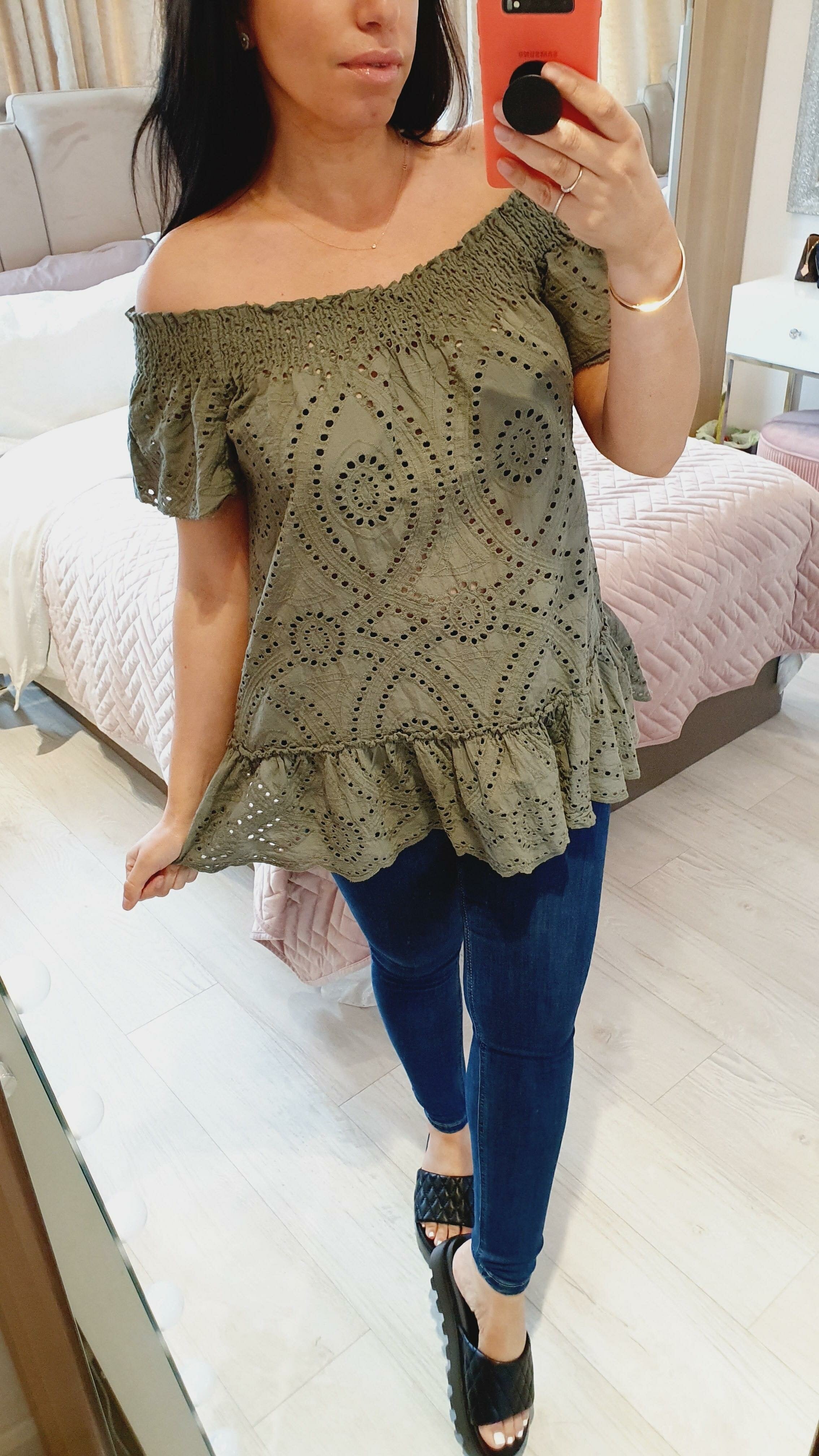 Tiffany Crochet Detailed Bardot Top