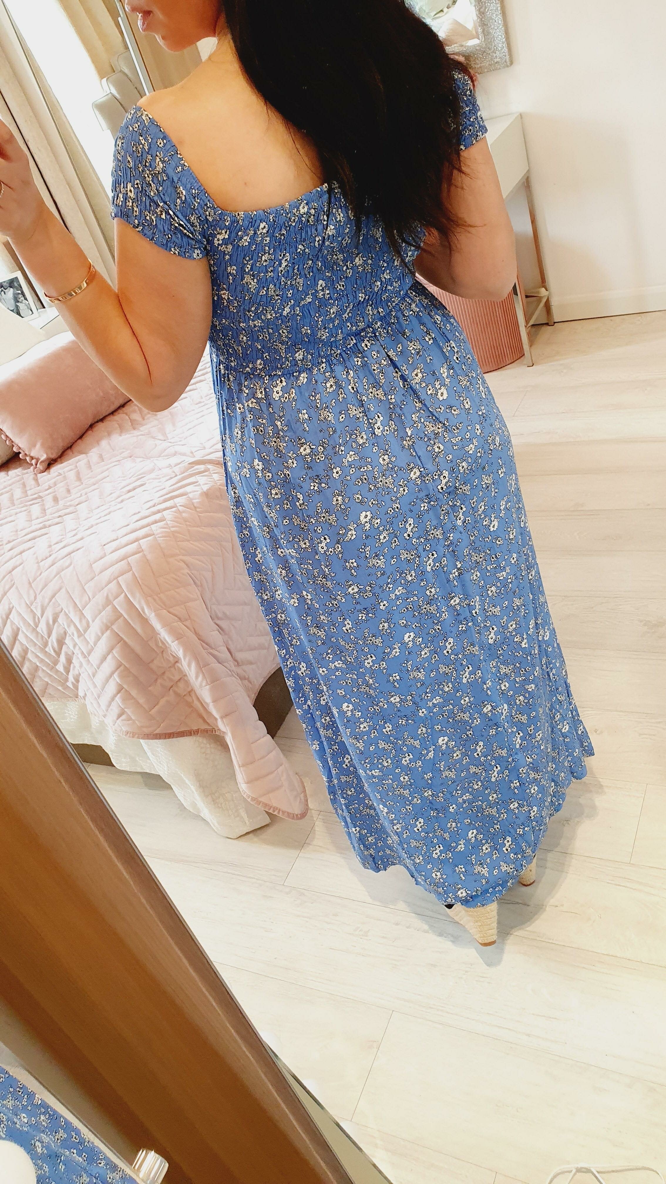 Lewis Blue Floral Print Elasticated Split Maxi Dress