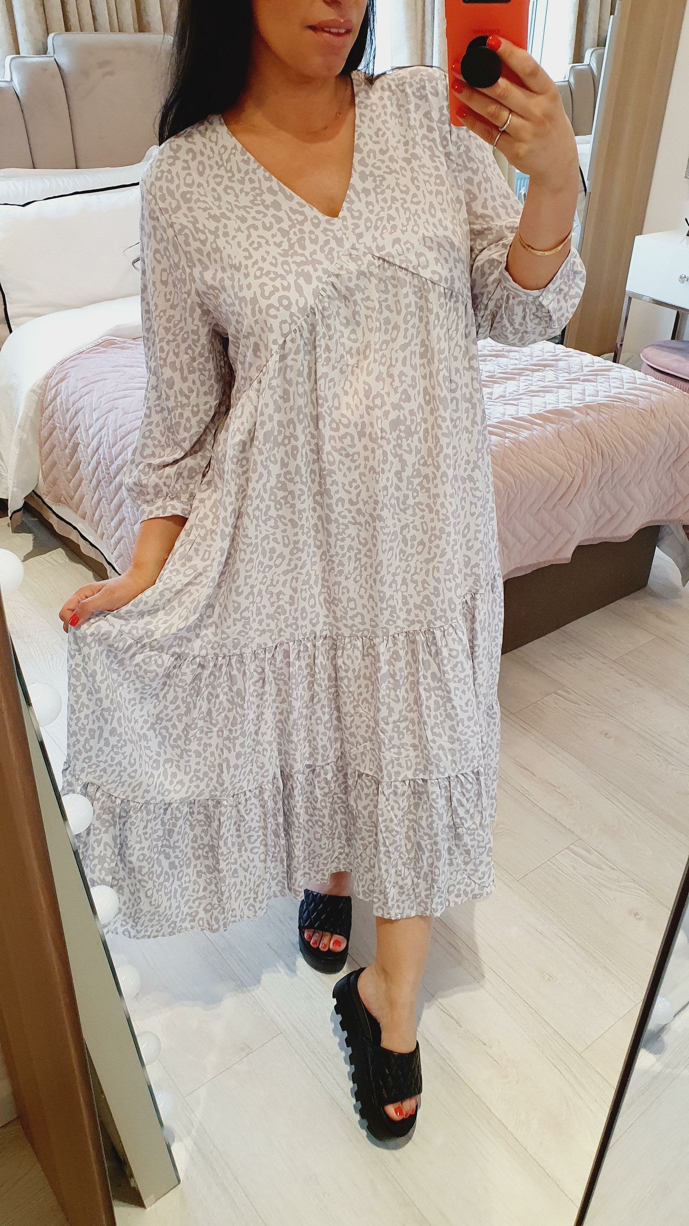 Amony Cheetah Print Tiered Floaty Maxi Dress