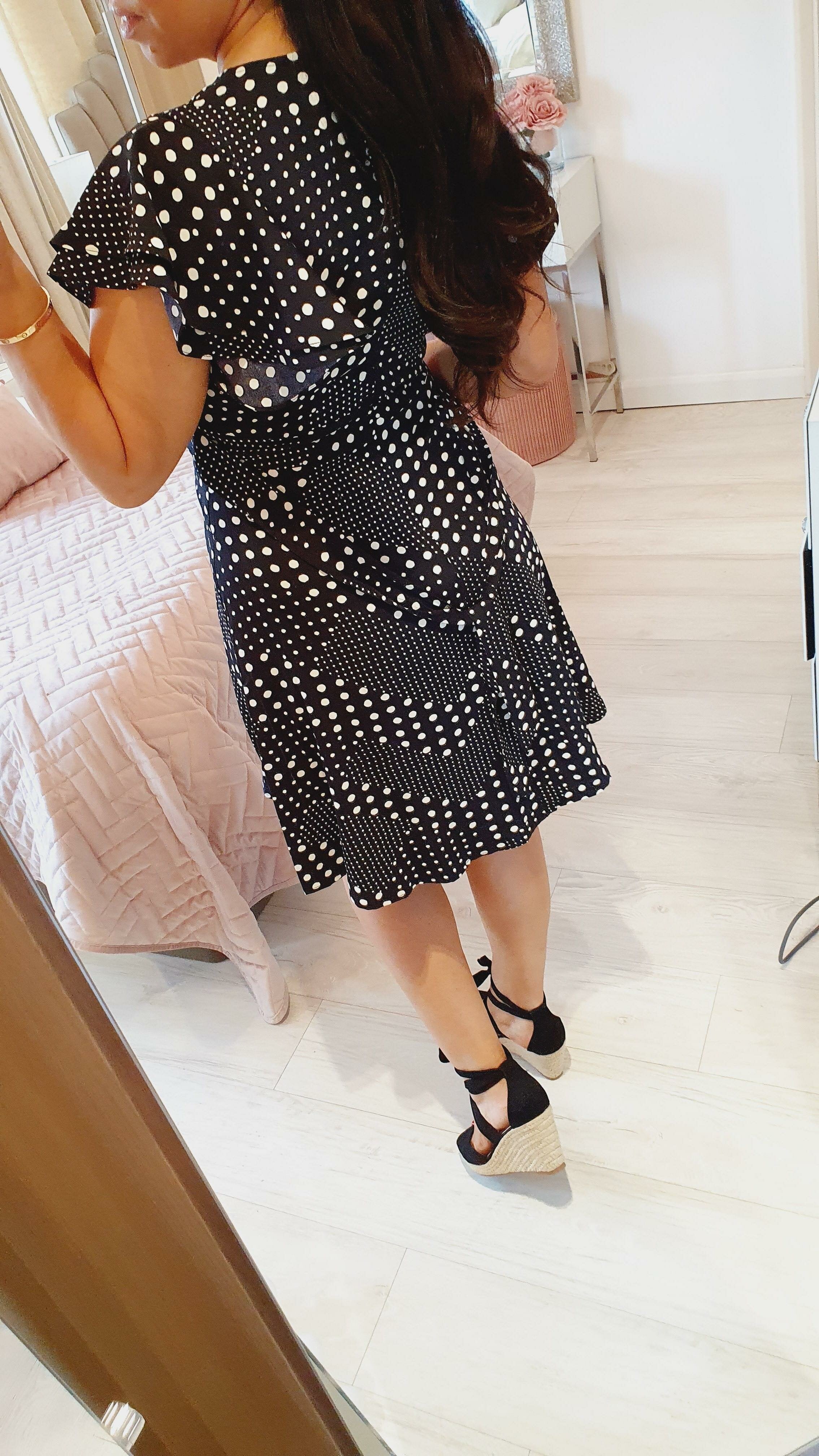 Alicina Black Polka Dot Ruffle Swing Dress