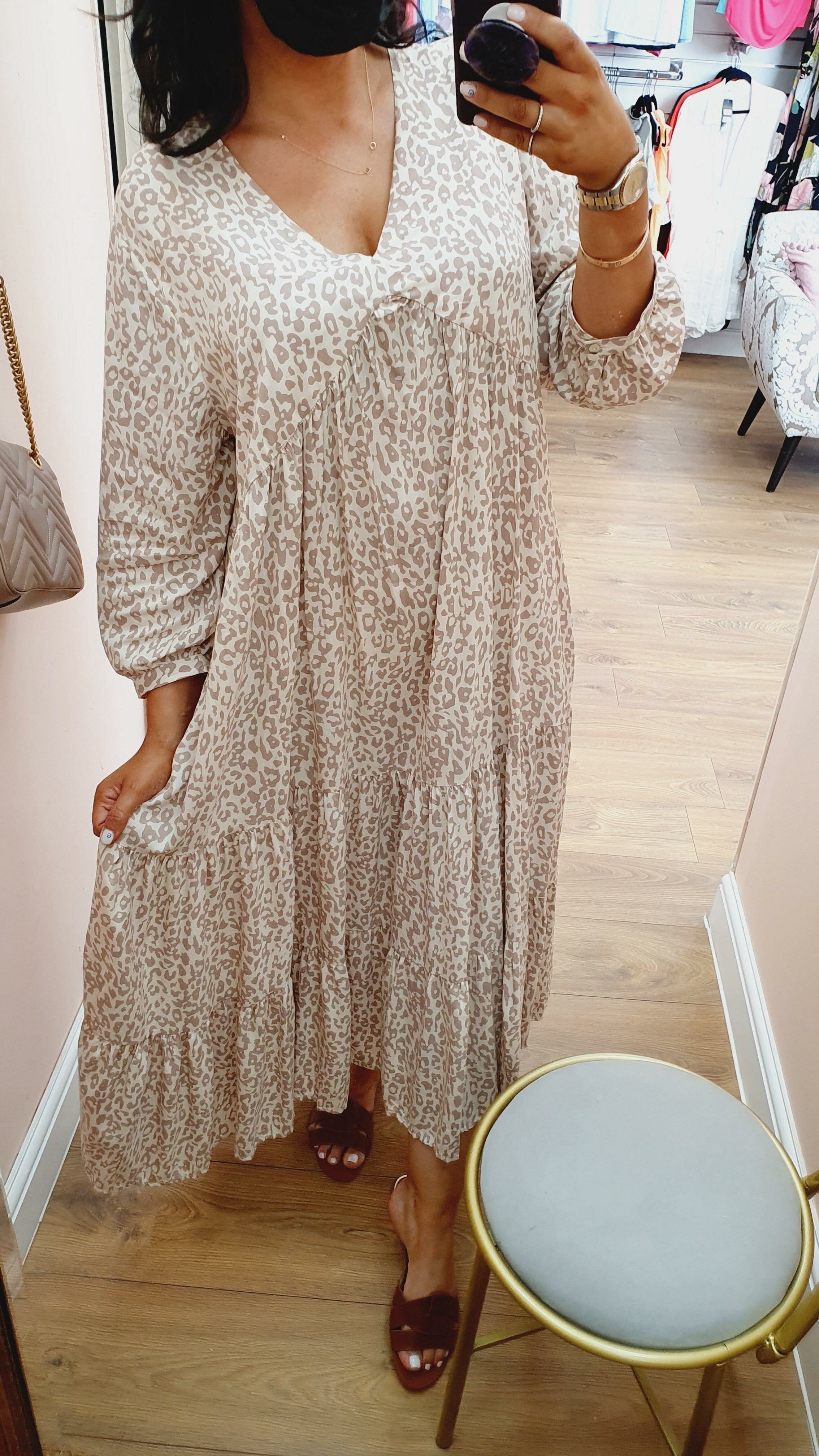 Amony Cheetah Print Tiered Floaty Maxi Dress