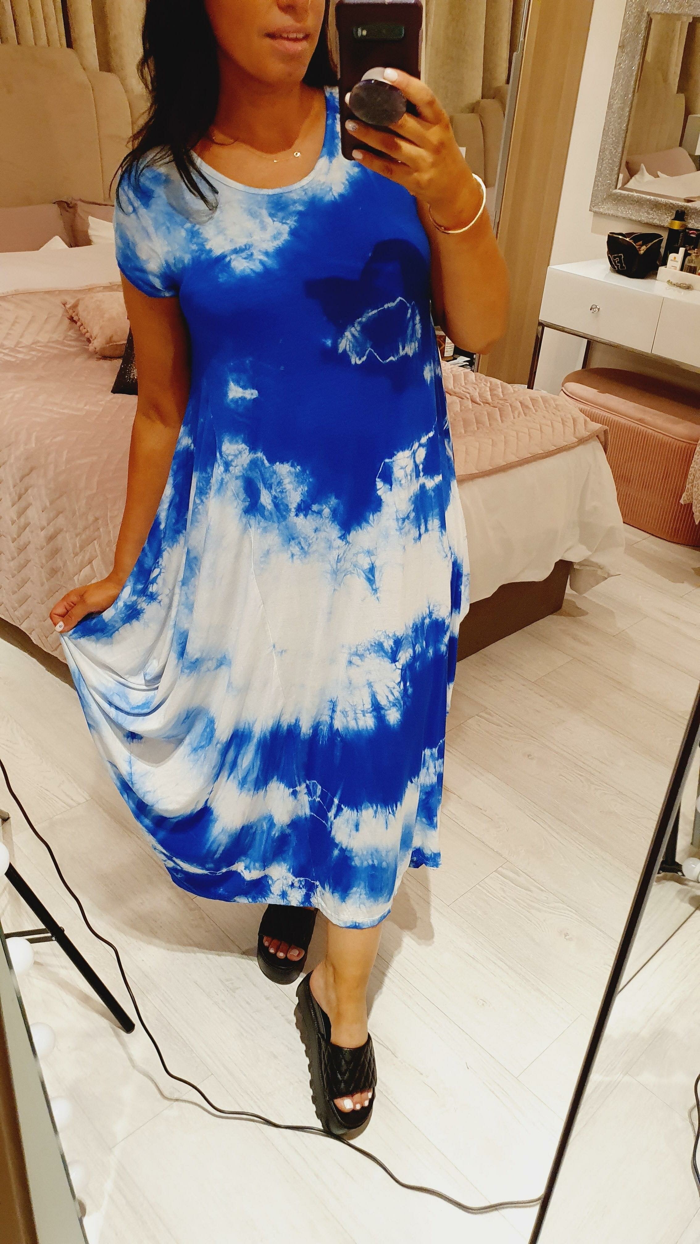 Arlay Tie Dye Drape Knot Super Stretch Midi Dress