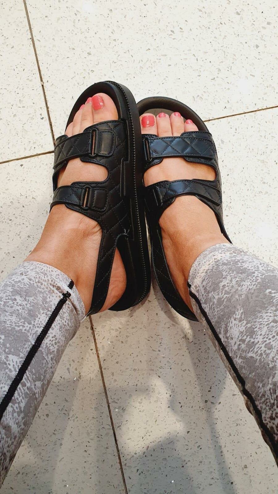 Tian Black Quilted Design Sandal