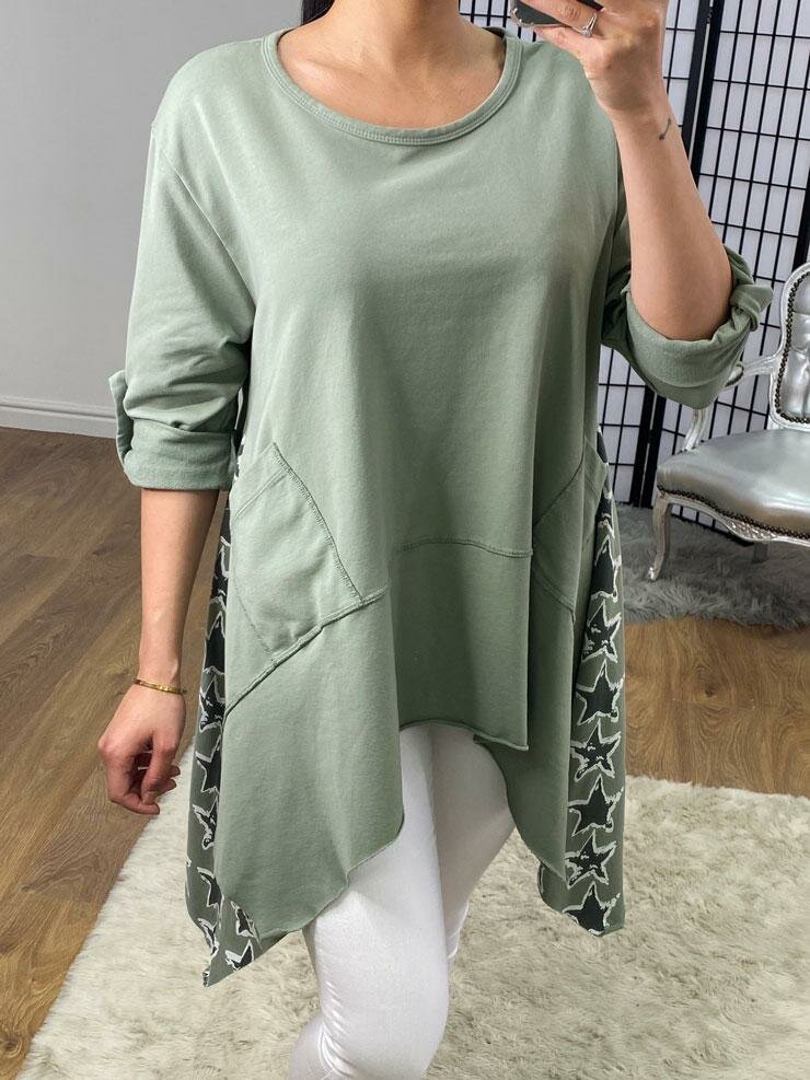 Susey Oversized Star Print Drape Side Sweatshirt