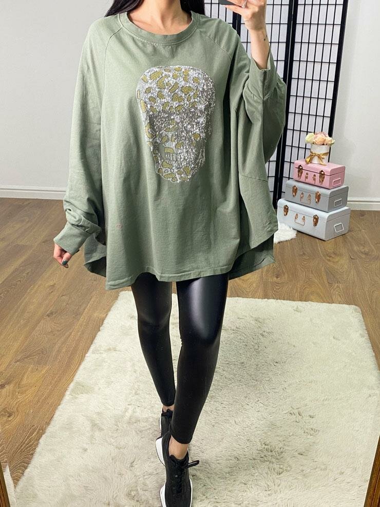 Hawkins Diamante Skull Oversized Sweatshirt Tunic