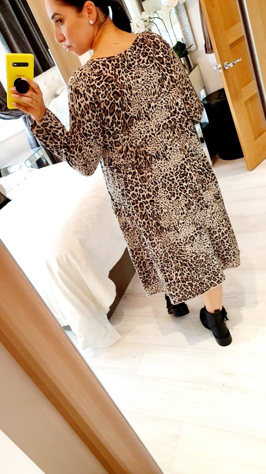 Lavish Leopard Print Smock Style Thin Dress