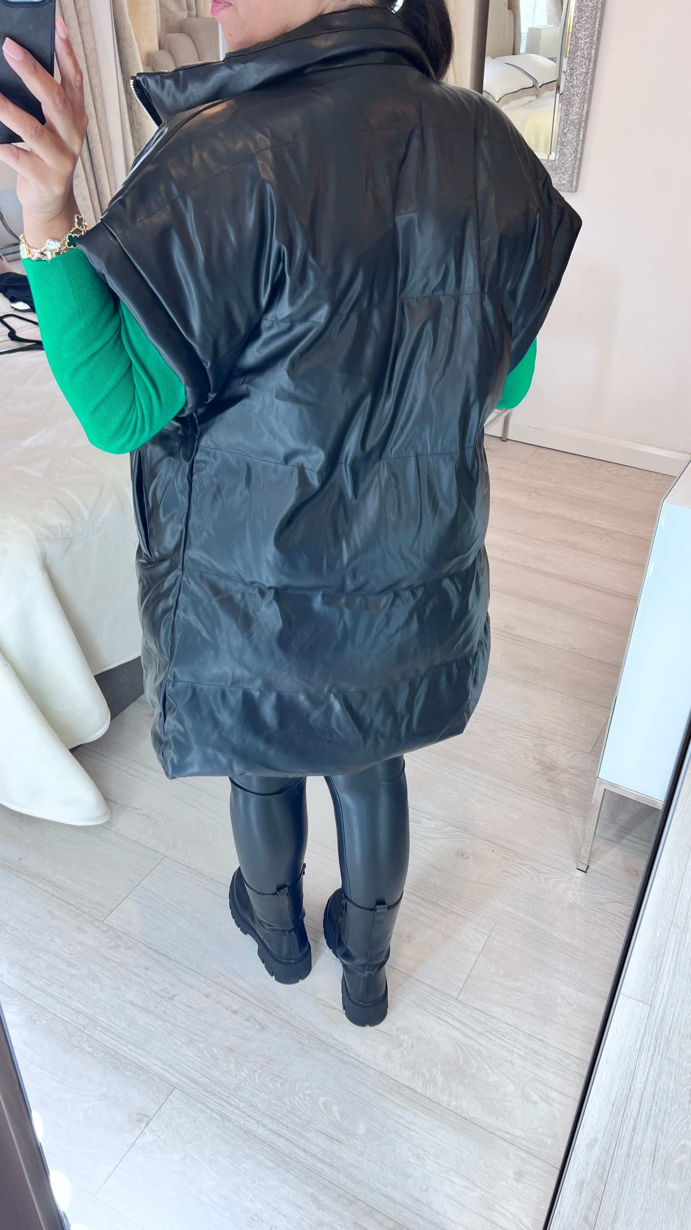 Rydell Black PU Drop Shoulder Padded Gilet