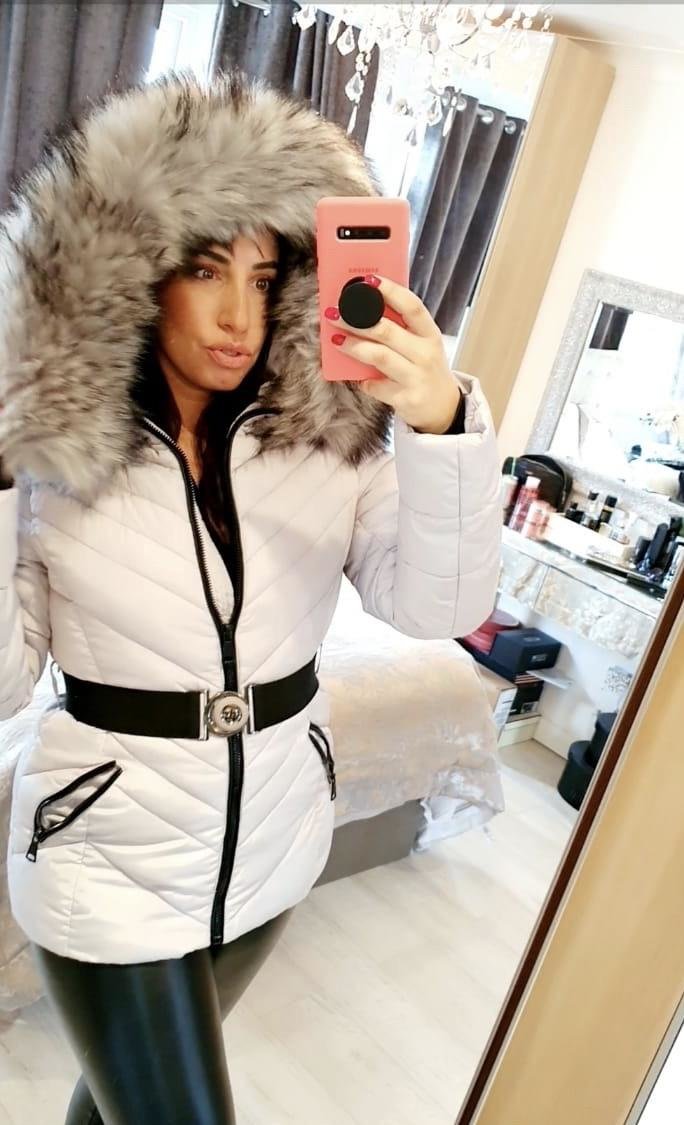 Merlo Grey Faux Fur Grey Speckled Hooded Coat