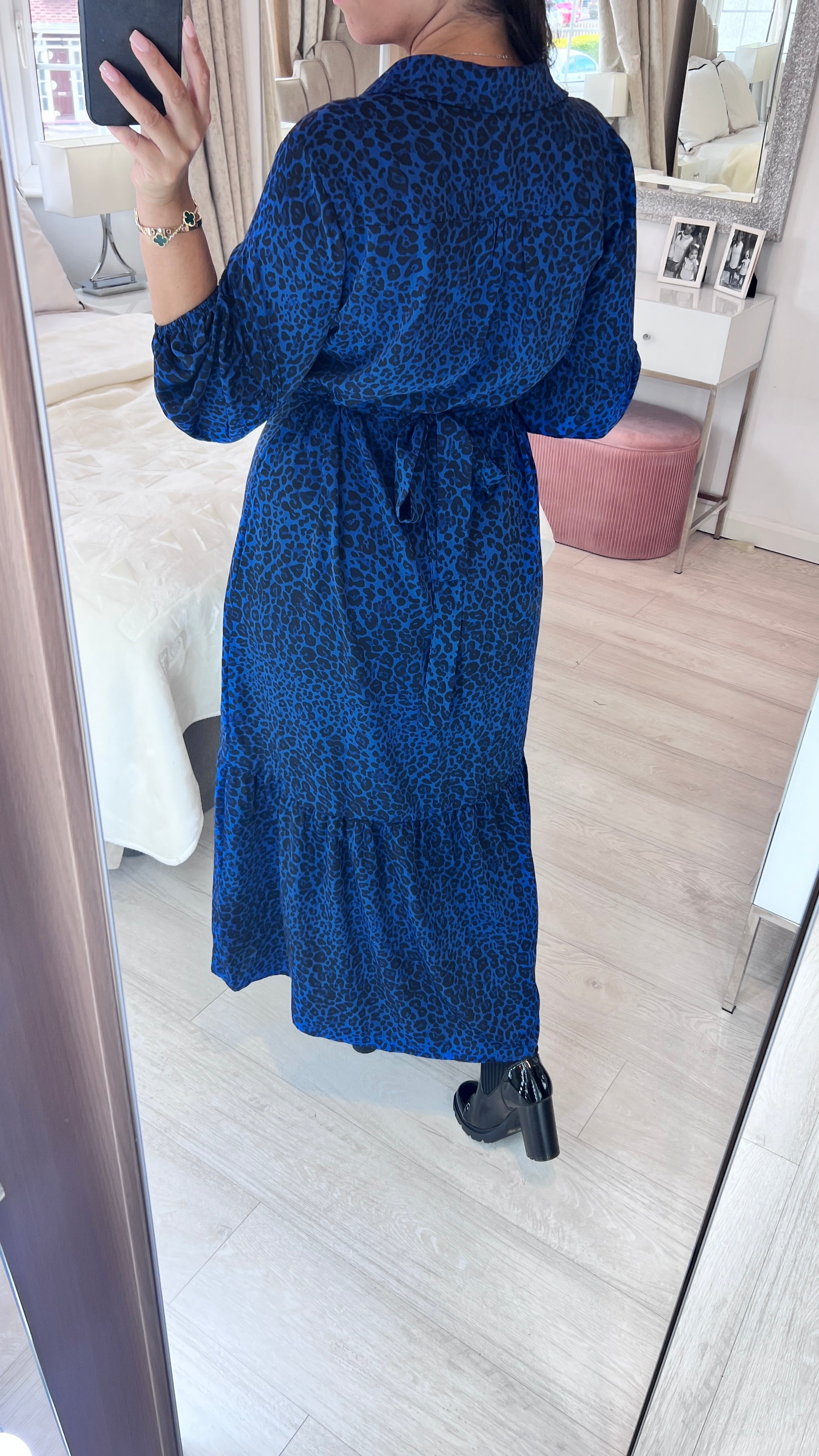 Cheers Royal Blue Leopard Print Maxi Shirt Dress
