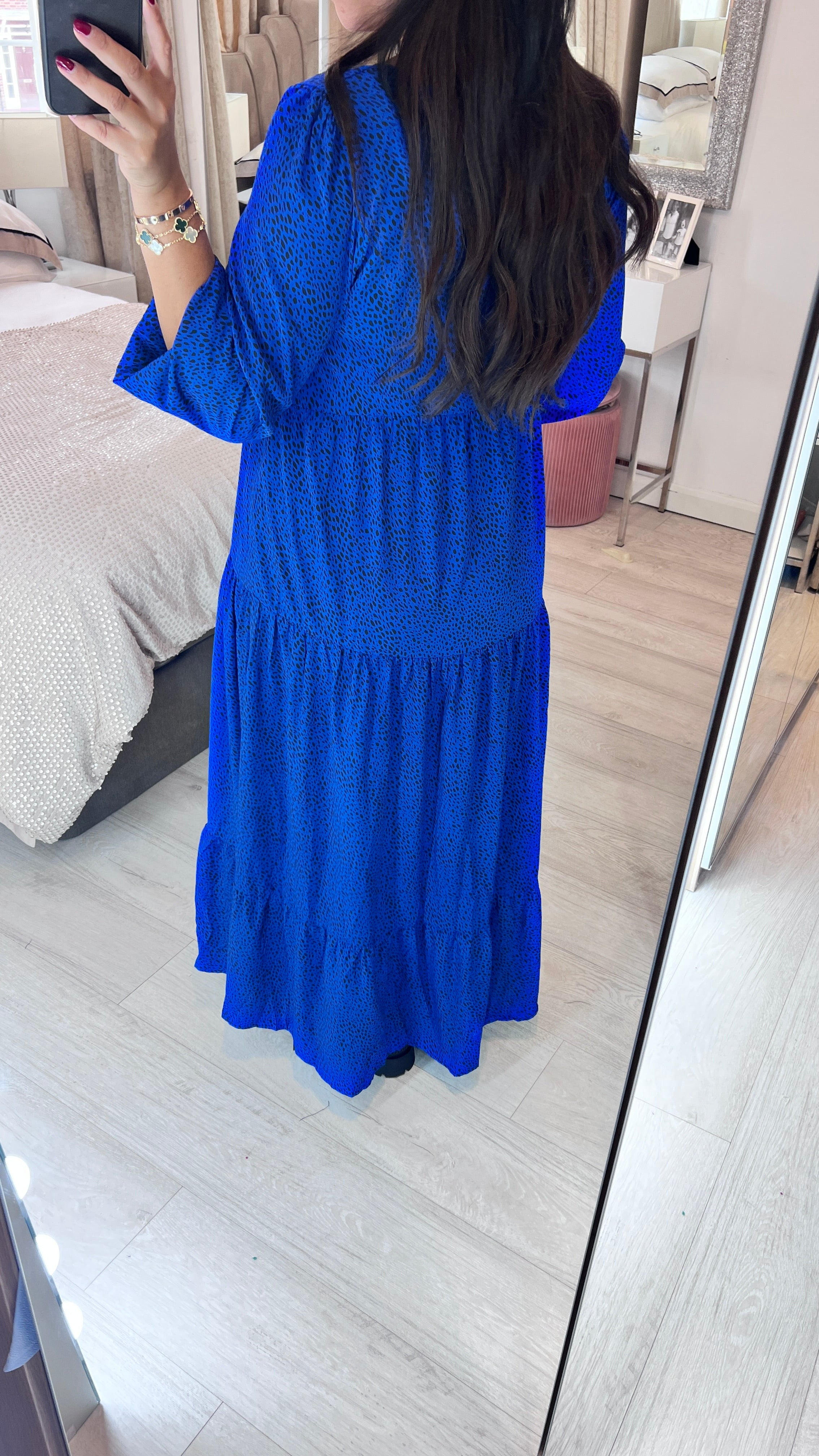 Westley Royal Blue Cheetah Print Smock Maxi Dress