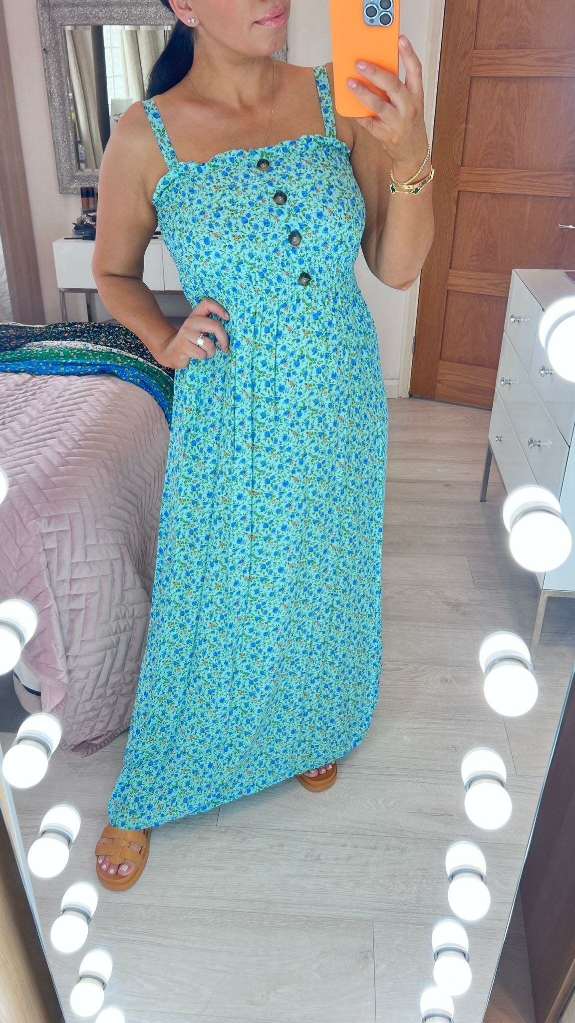 Jolie Elasticated Bust Button Detail Floral Print Dress