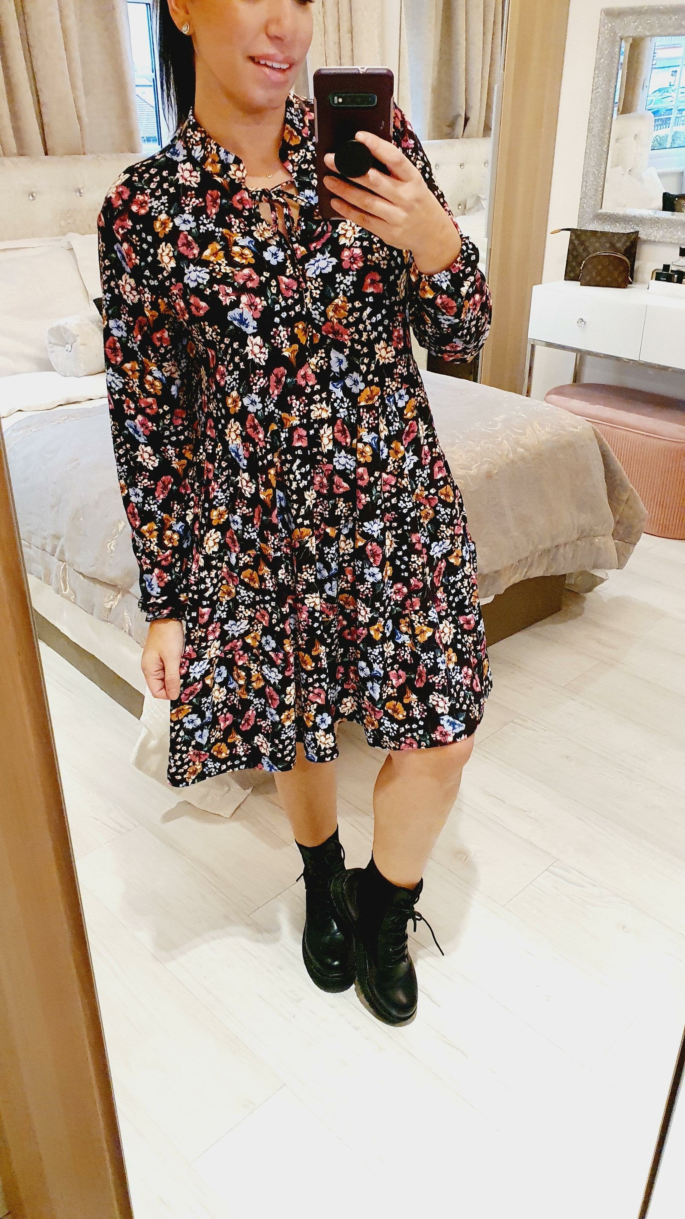 Rackel Paisley Floral Tie Neck Floaty Dress