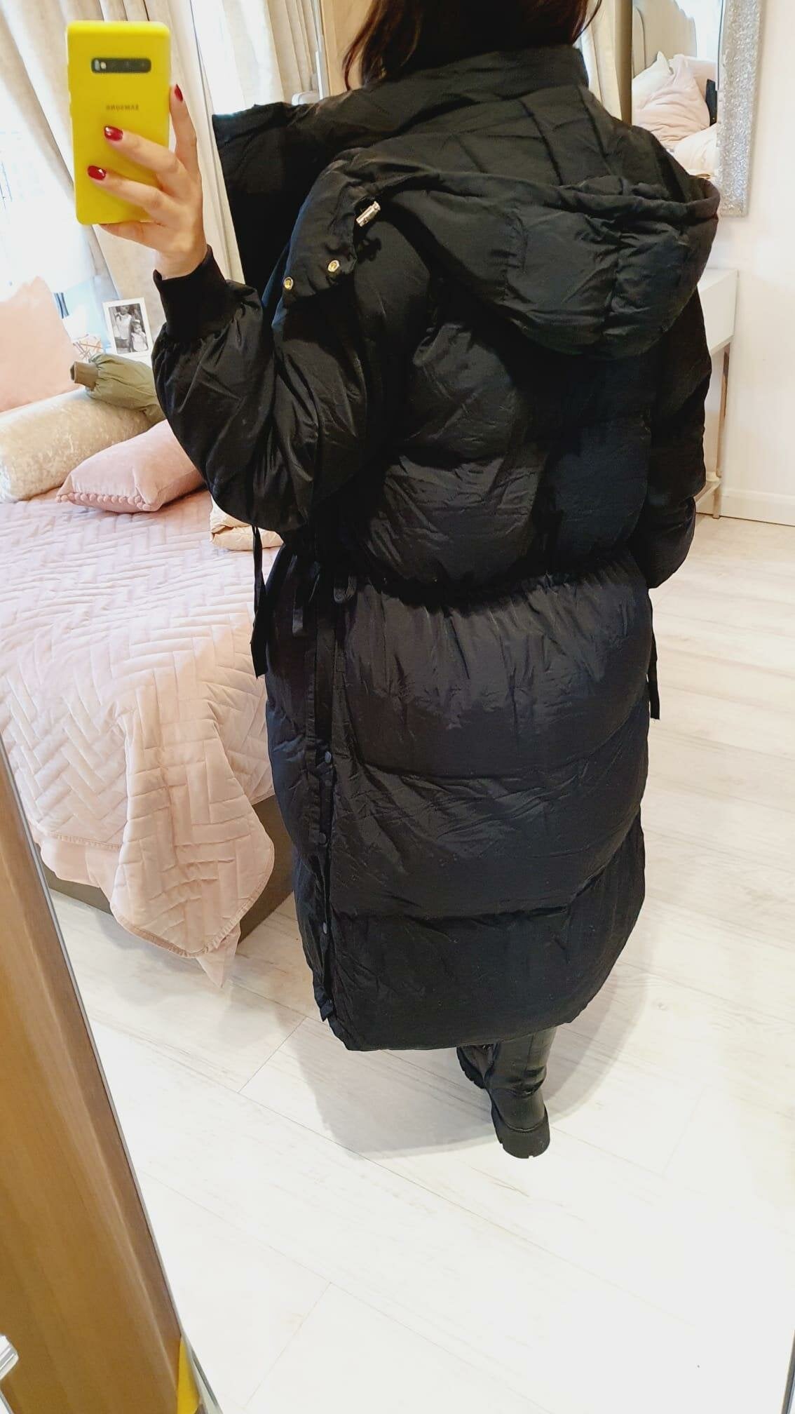Renola Black Padded Pocket Detailed Longline Hooded Coat