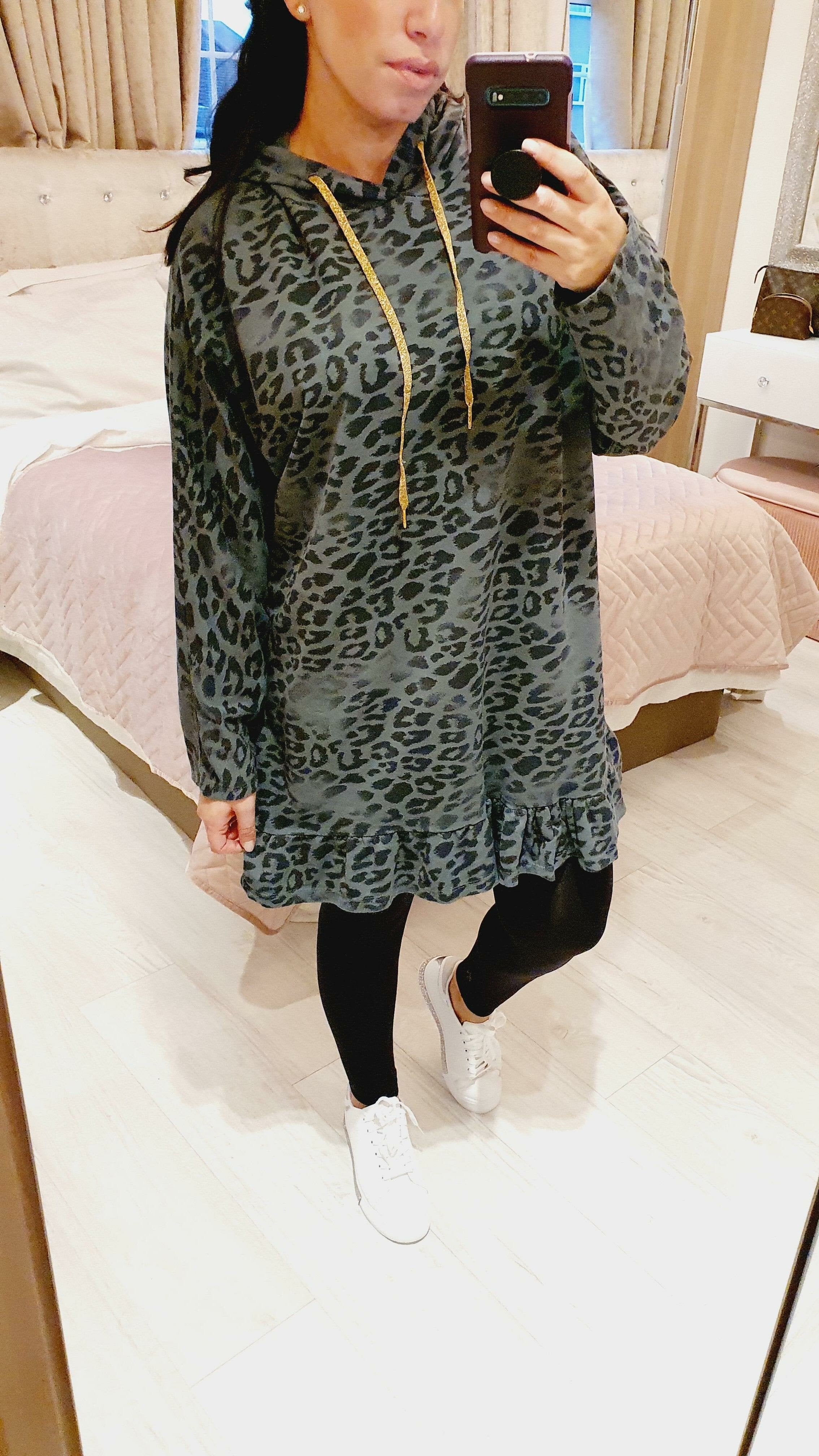 Rosabella Leopard print Frill Hem Hooded Sweatshirt
