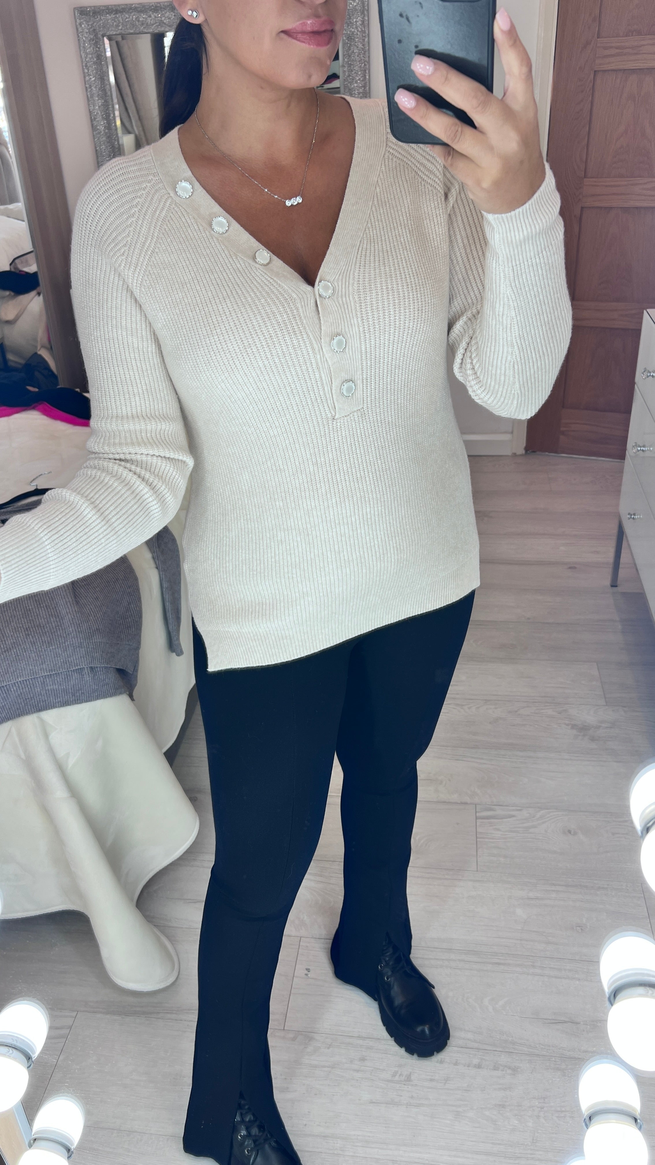 Shaney Button Detail Ribbed Jumper