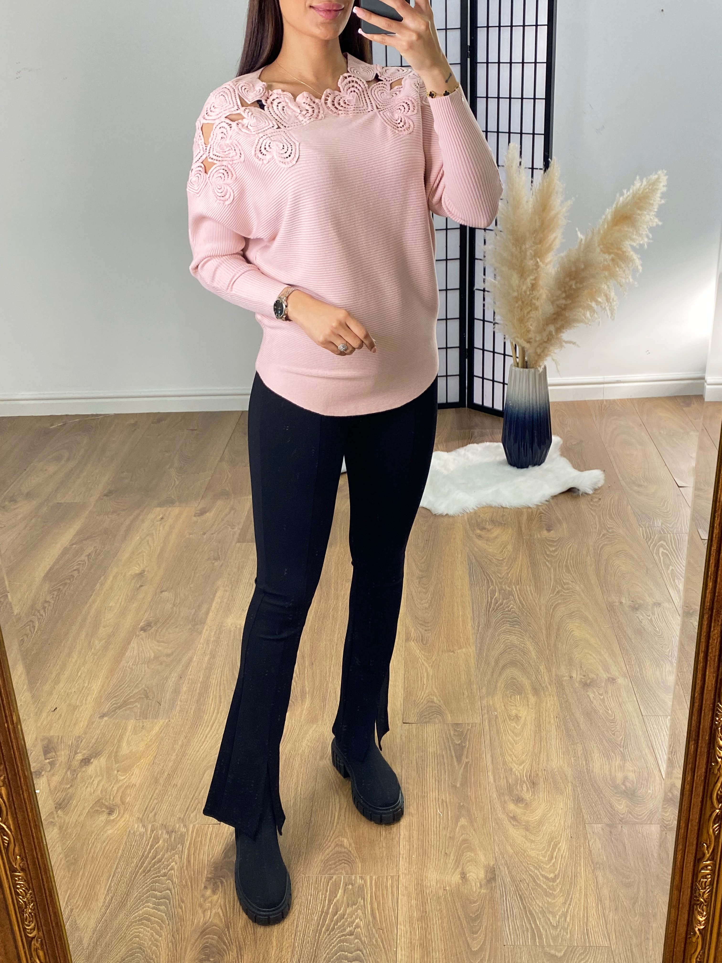 Savannah Stencil Heart Neckline Jumper