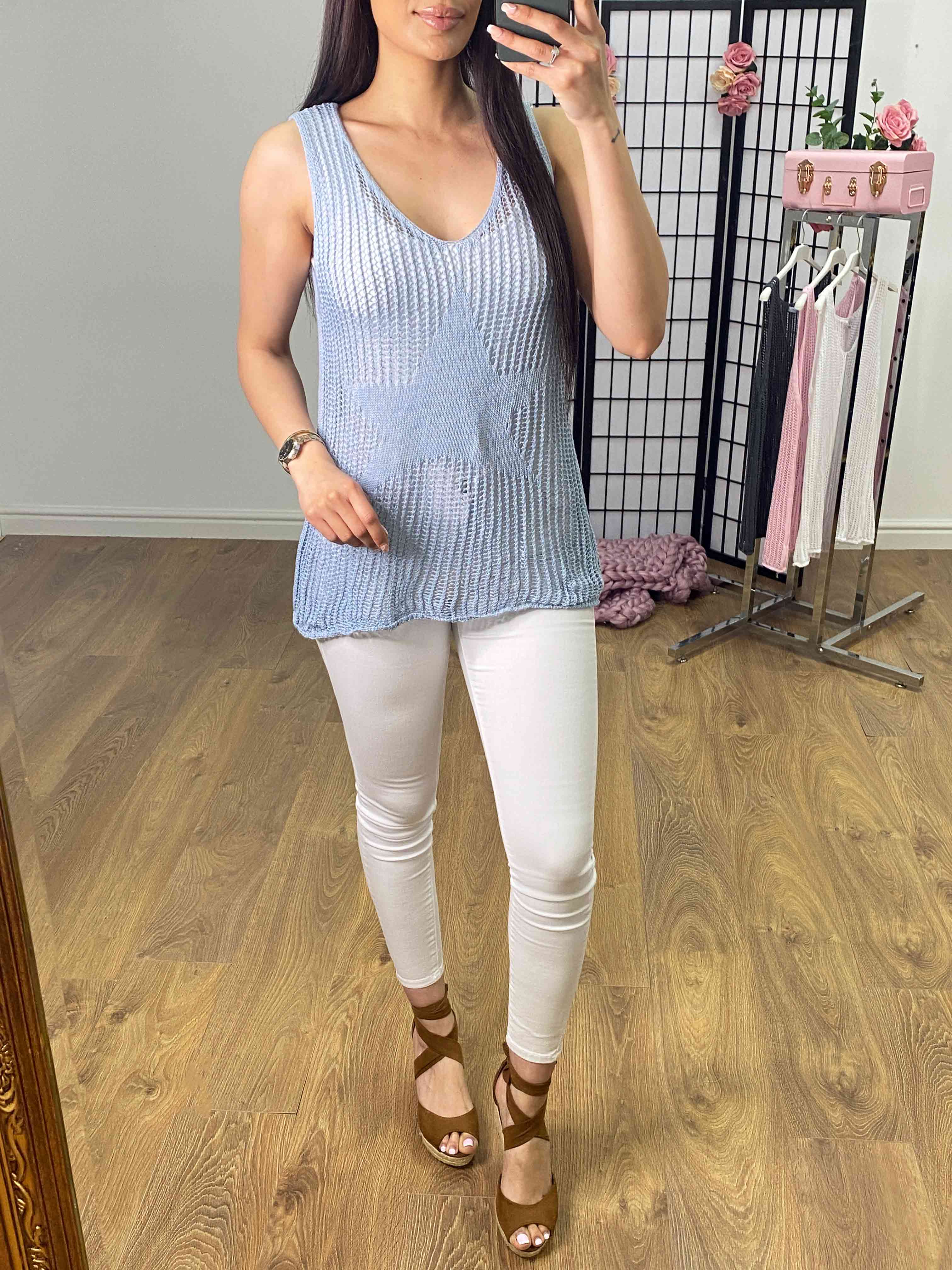 Geraldine Crochet Knit Star Vest Top